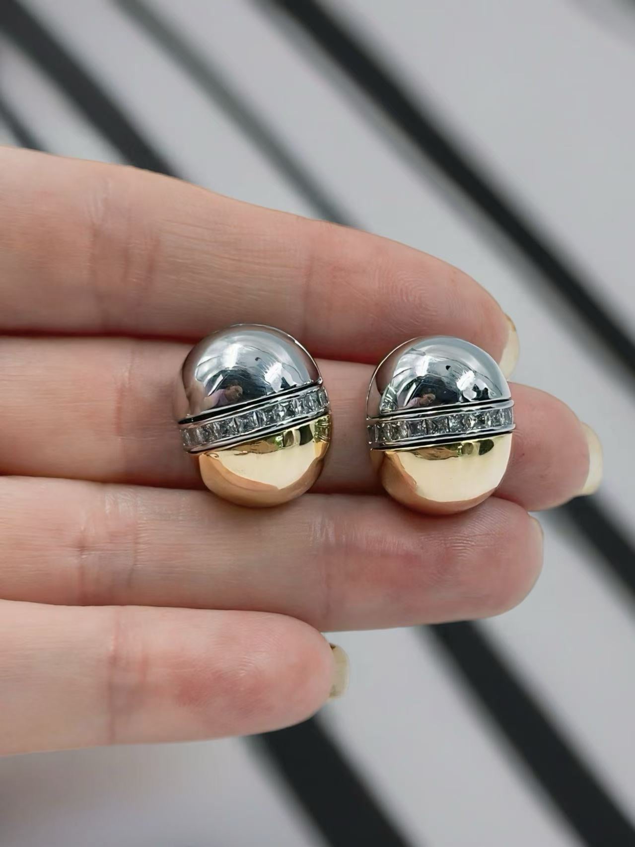 Sleek Half-Dome Two-Tone Stud Earrings