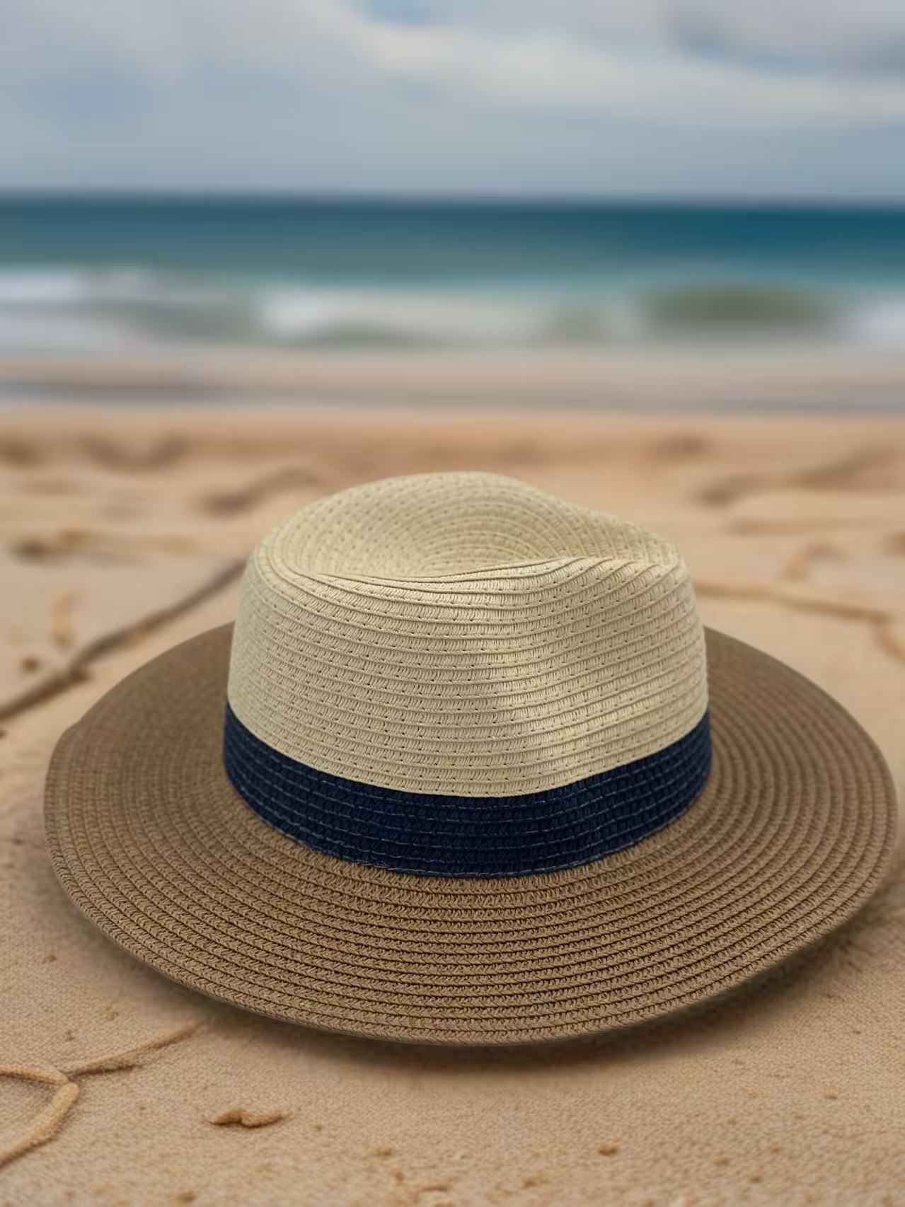Classic Trilby-Style Two-Tone Straw Hat