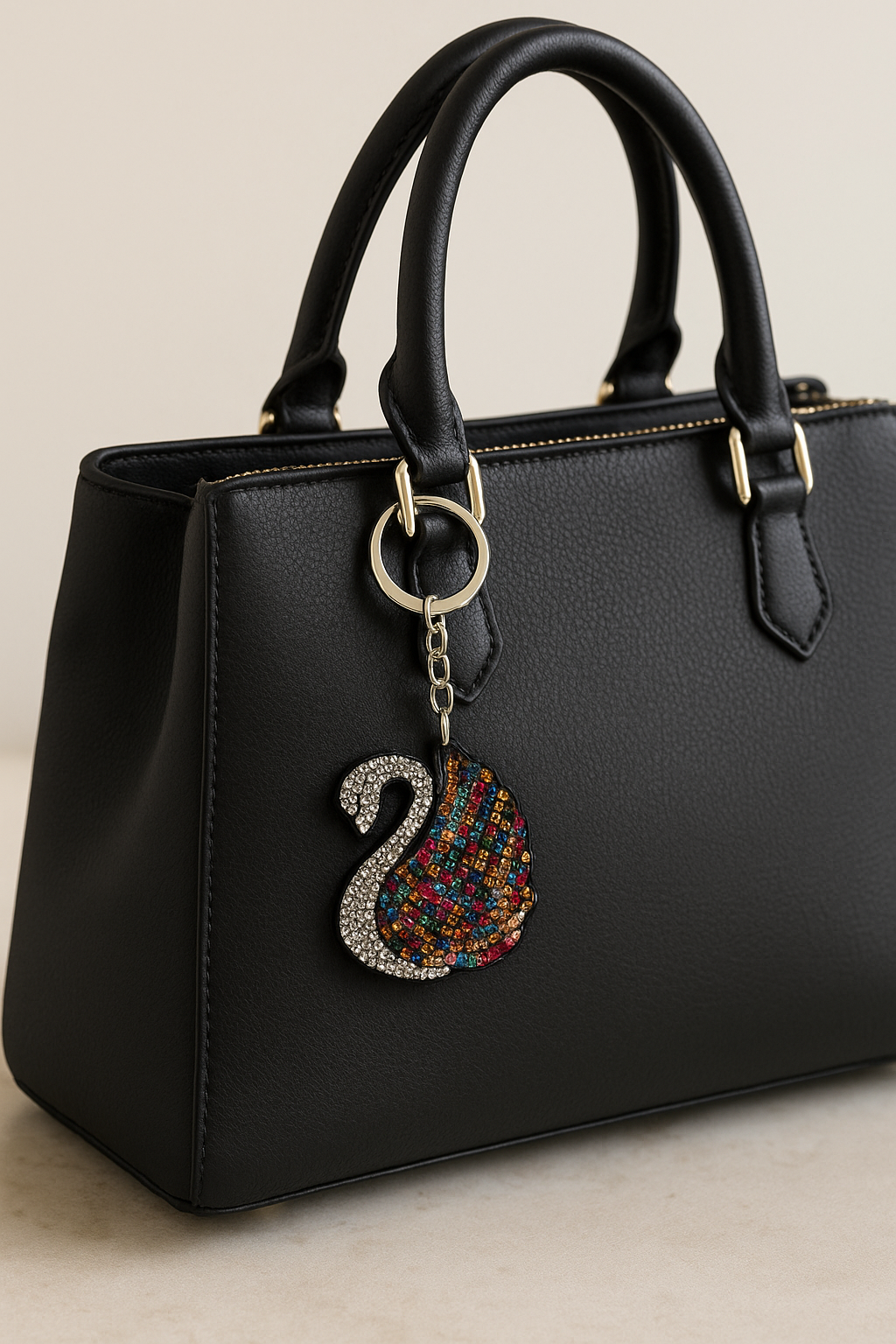 Rainbow Crystal Swan Keychain – Colorful Sparkling Rhinestone Bag Charm & Key Ring