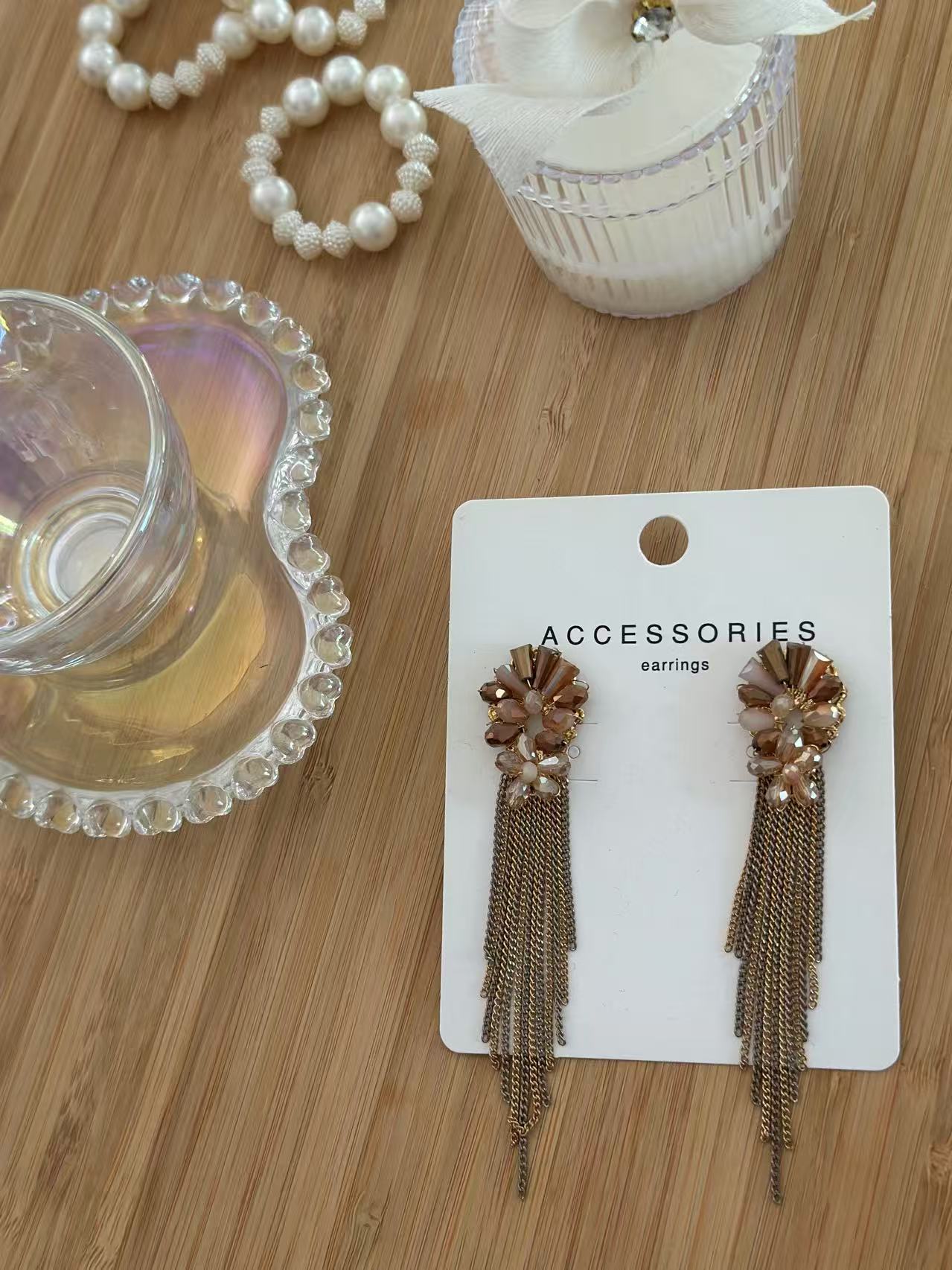 Elegant Gold-Toned Flower Earrings with Chain Tassels