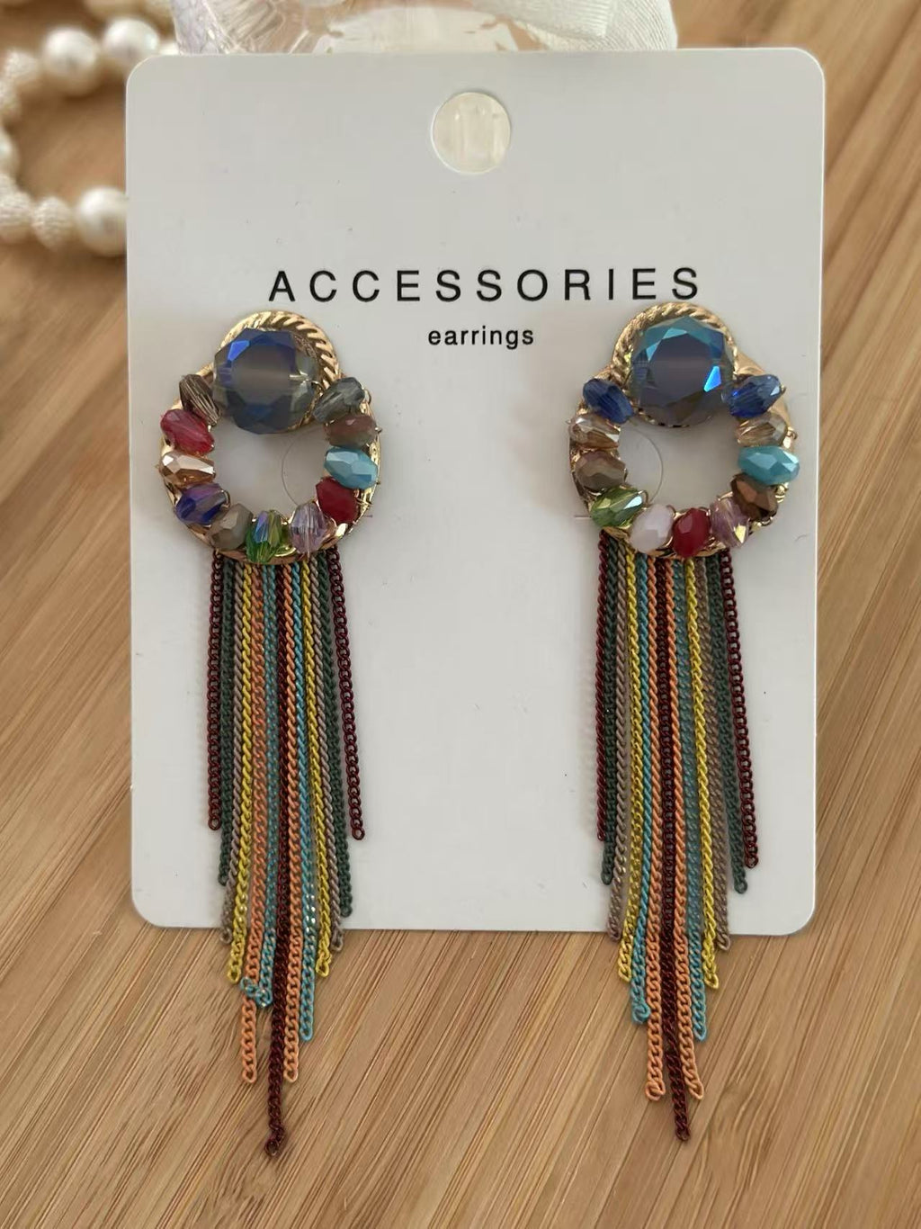 Boho Chic Beaded Hoop Earring with Colorful Chain Fringe
