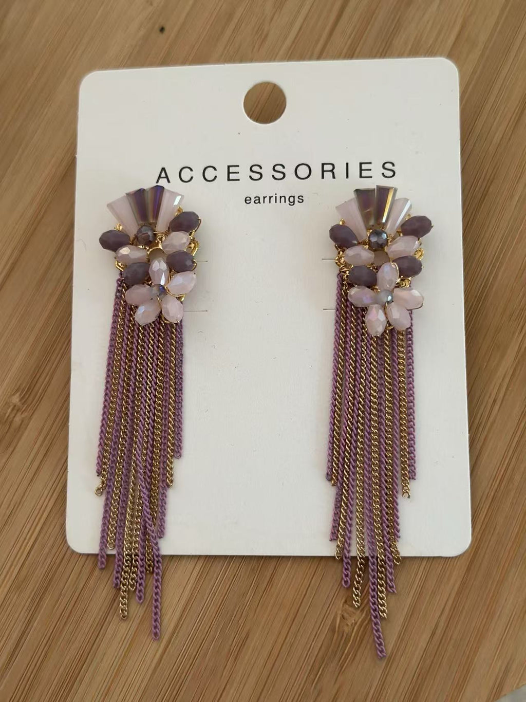 Blush Blossom Earrings with Gold and Plum Chain Fringe