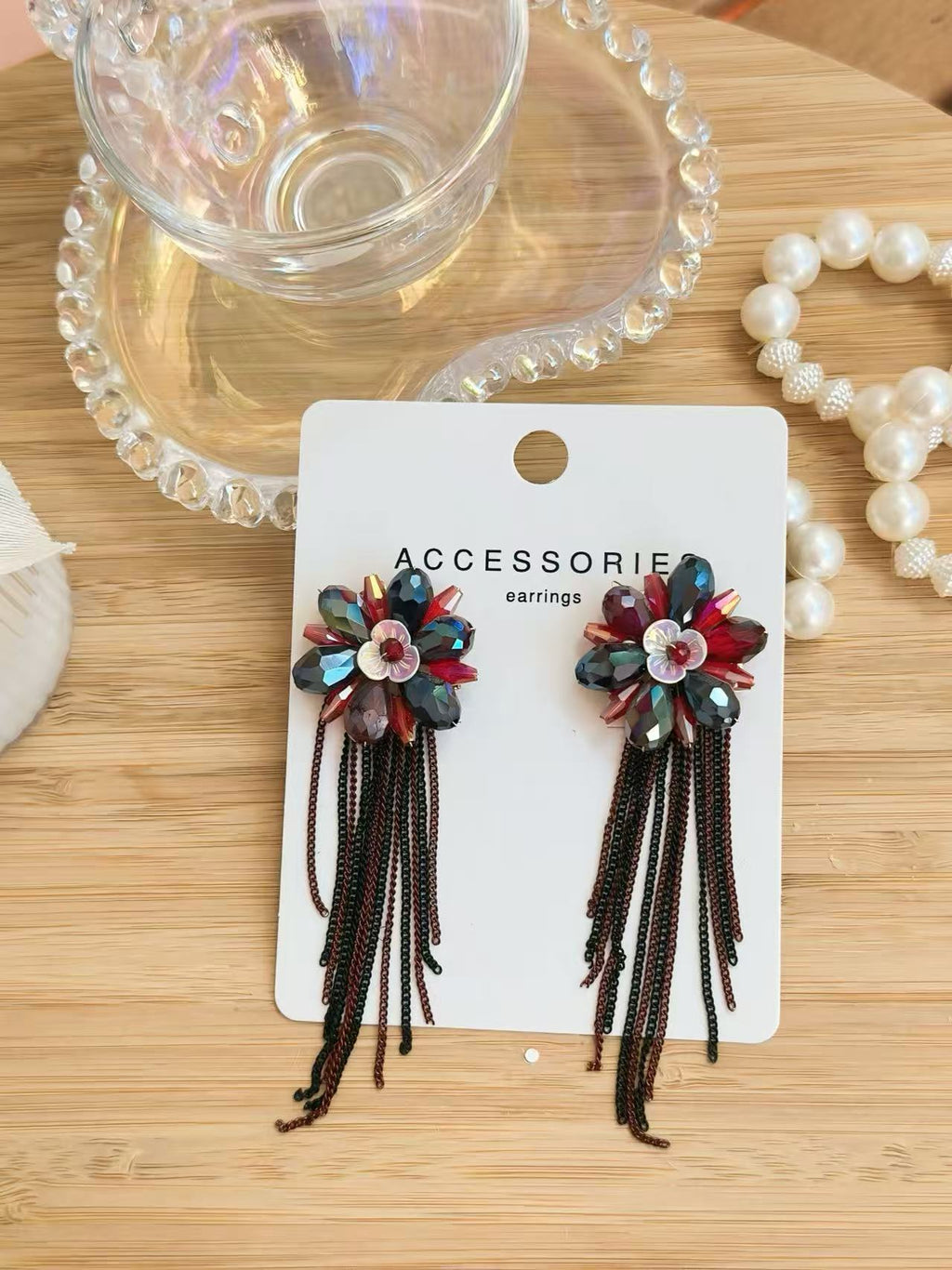 Midnight Bloom Statement Earrings with Cascading Fringe