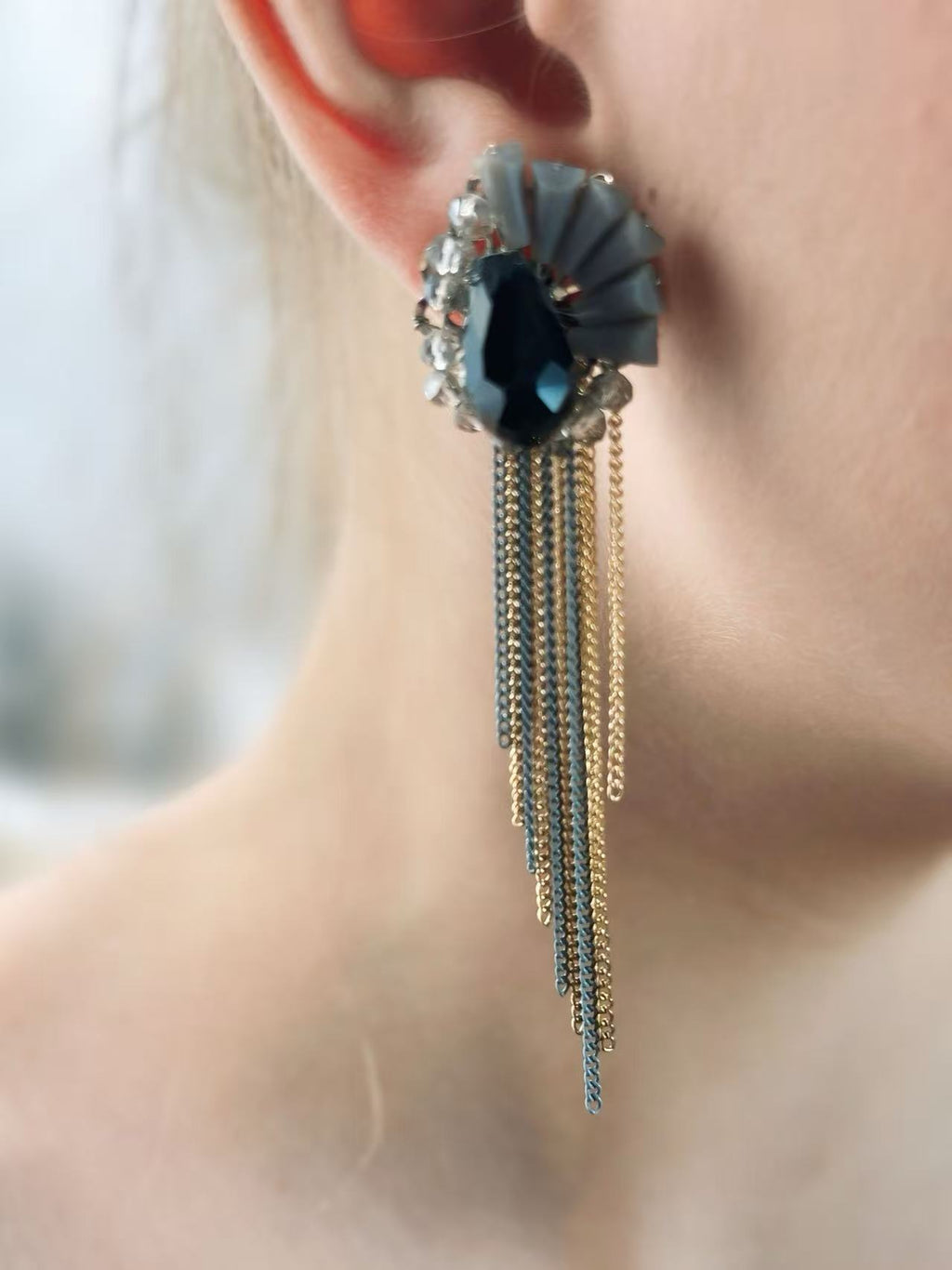 Elegant Statement Earring with Cascading Chains