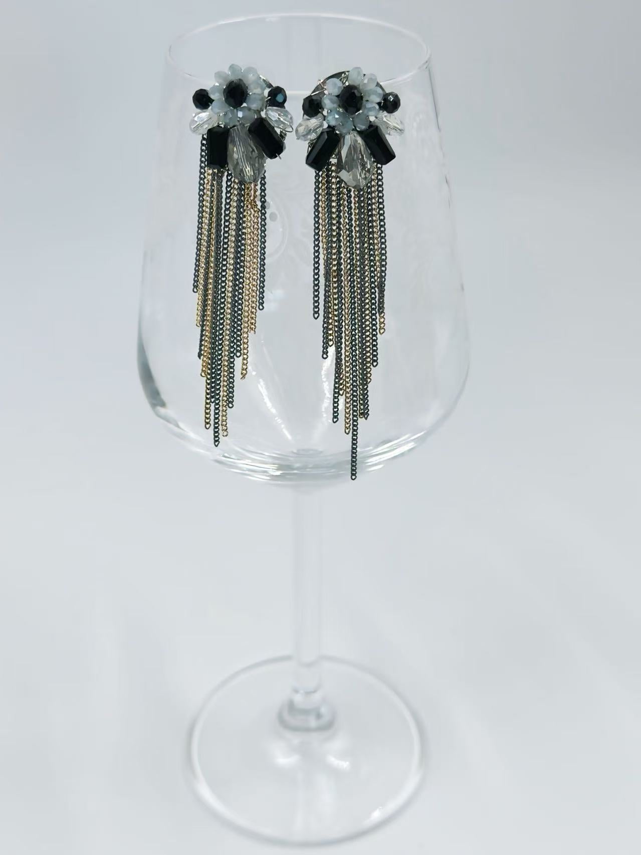 Elegant Floral Drop Earrings with Crystal Fringe