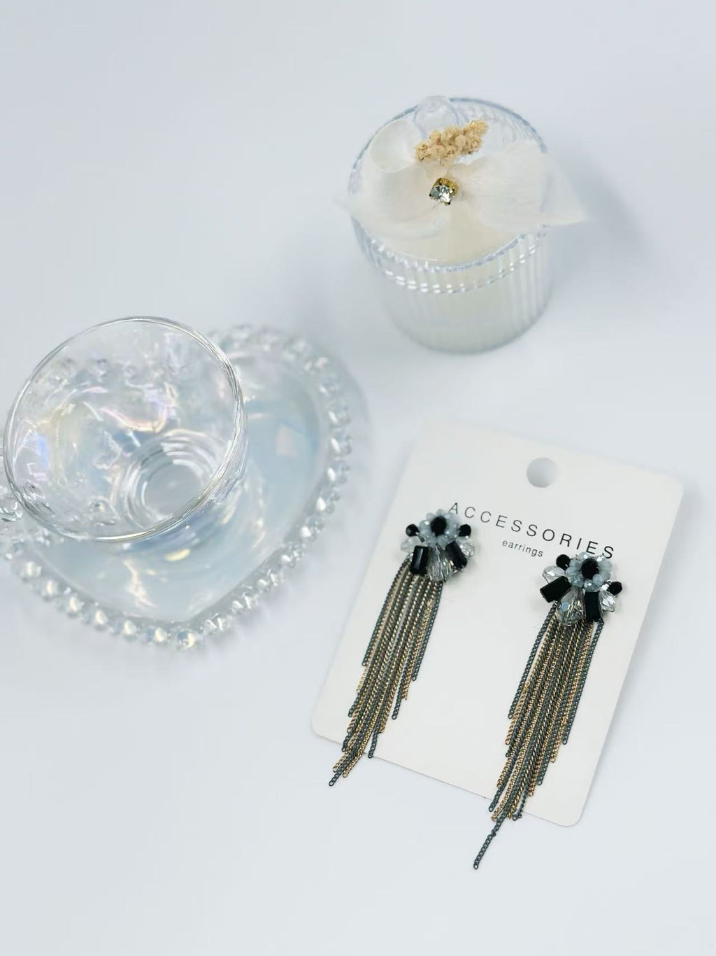 Elegant Floral Drop Earrings with Crystal Fringe