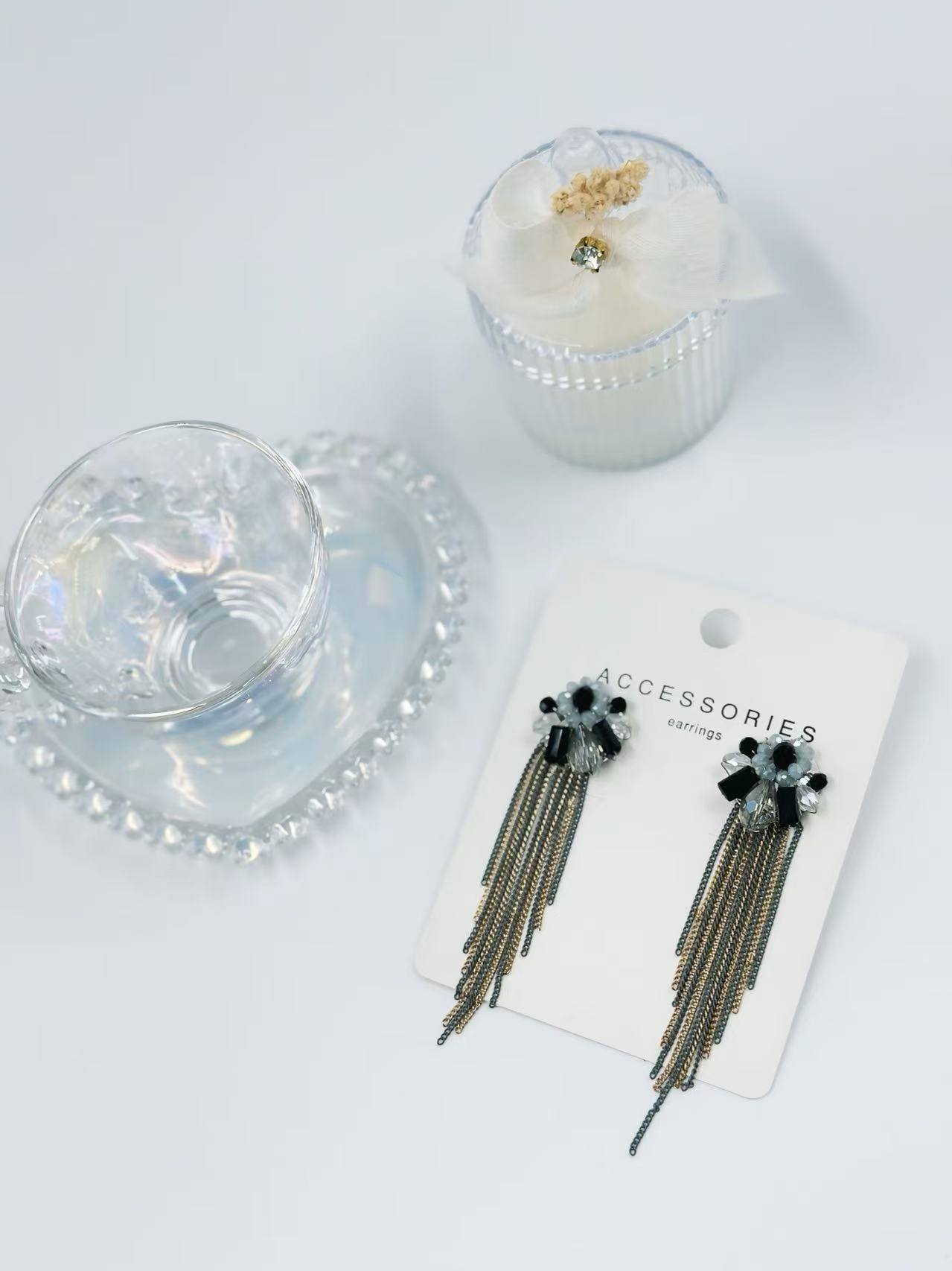 Elegant Floral Drop Earrings with Crystal Fringe