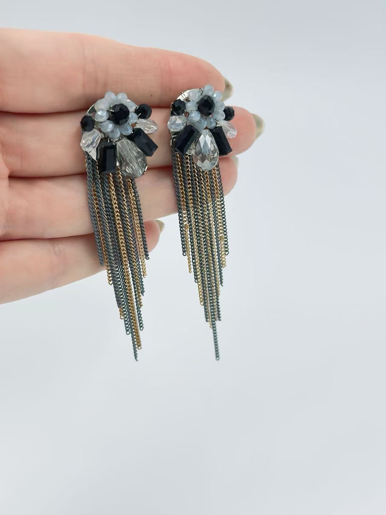 Elegant Floral Drop Earrings with Crystal Fringe