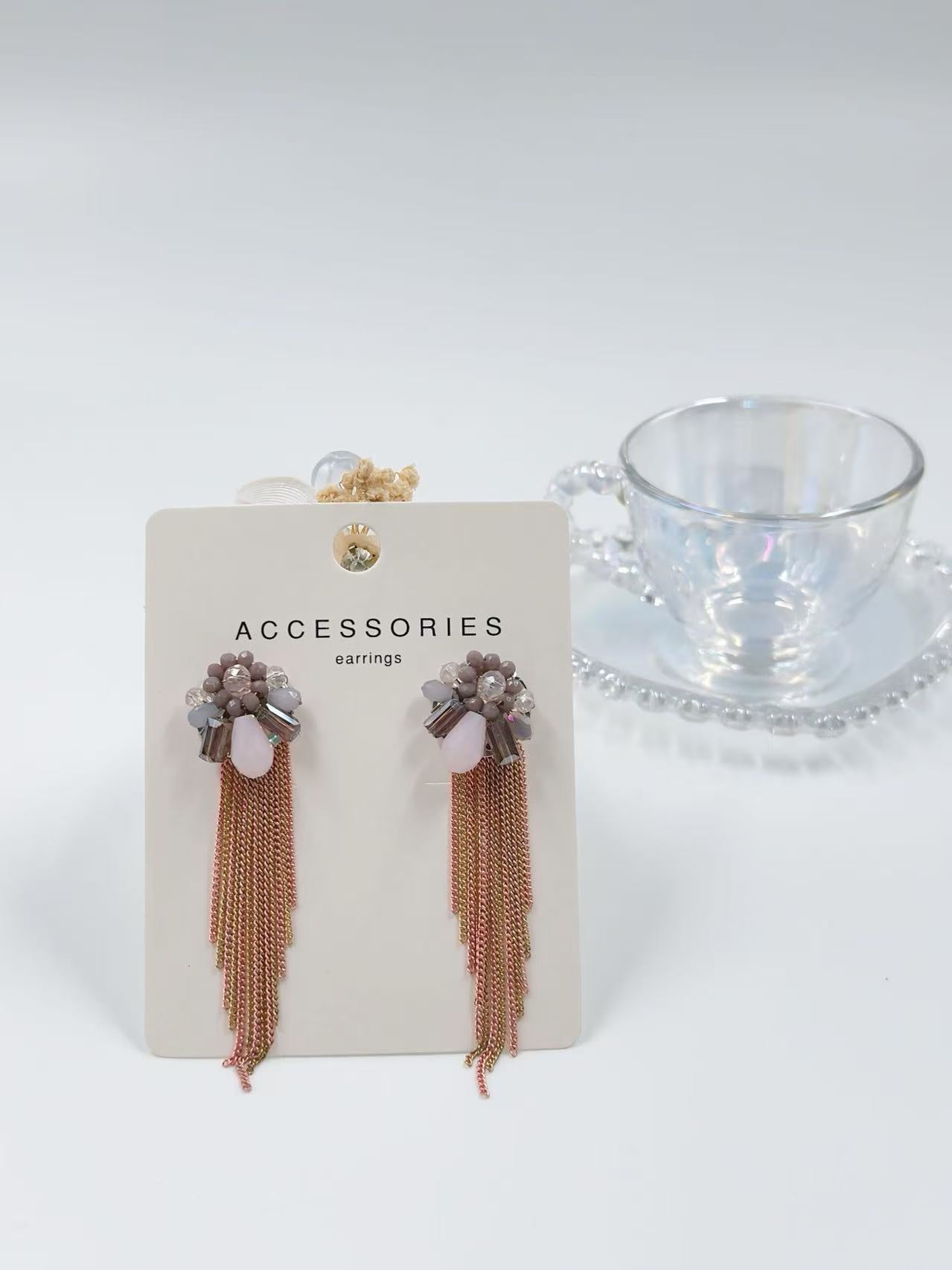 Blush Cluster Earrings with Rose-Gold Layered Tassels