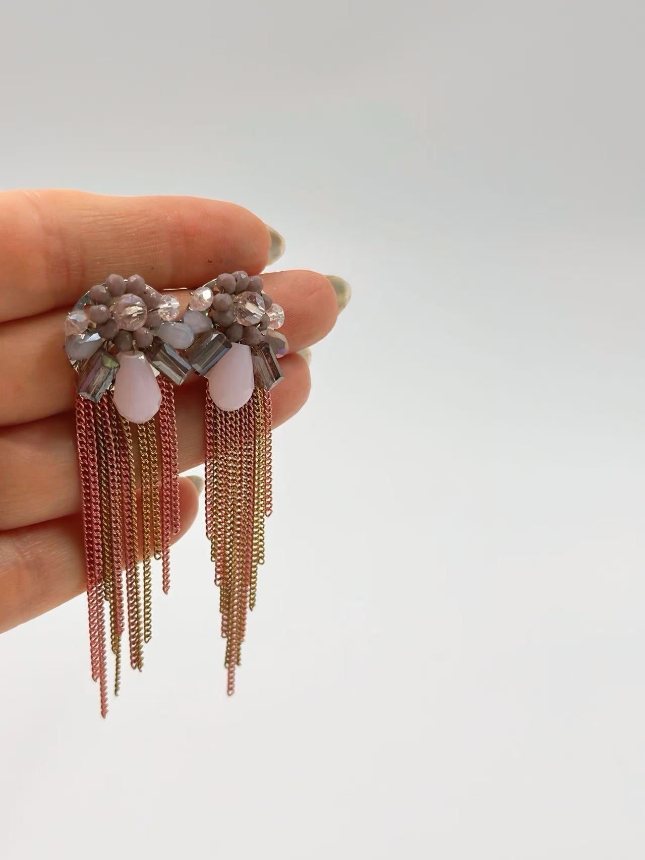 Blush Cluster Earrings with Rose-Gold Layered Tassels