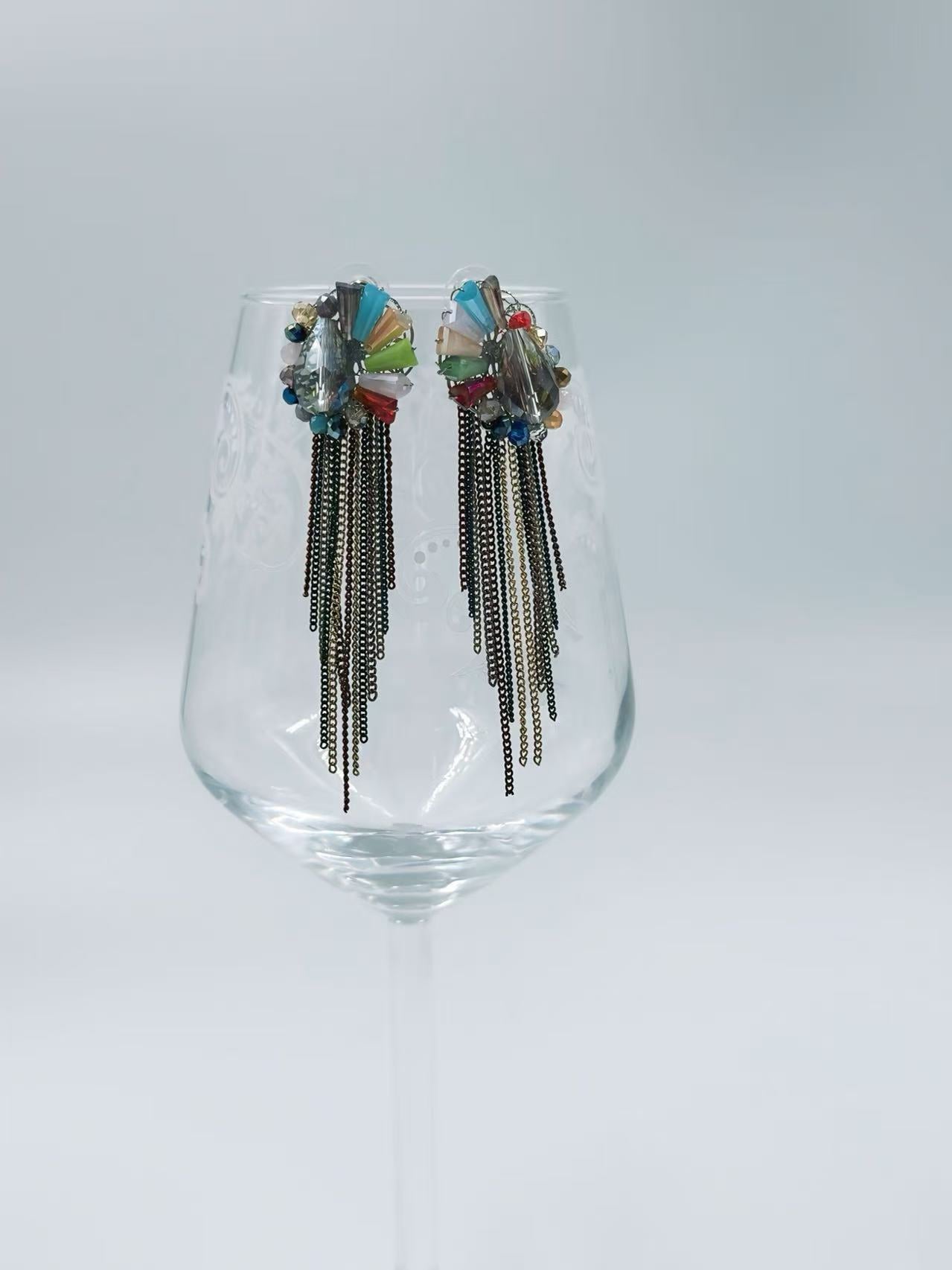 Boho Prism Cluster Earrings with Mixed Metal Fringe