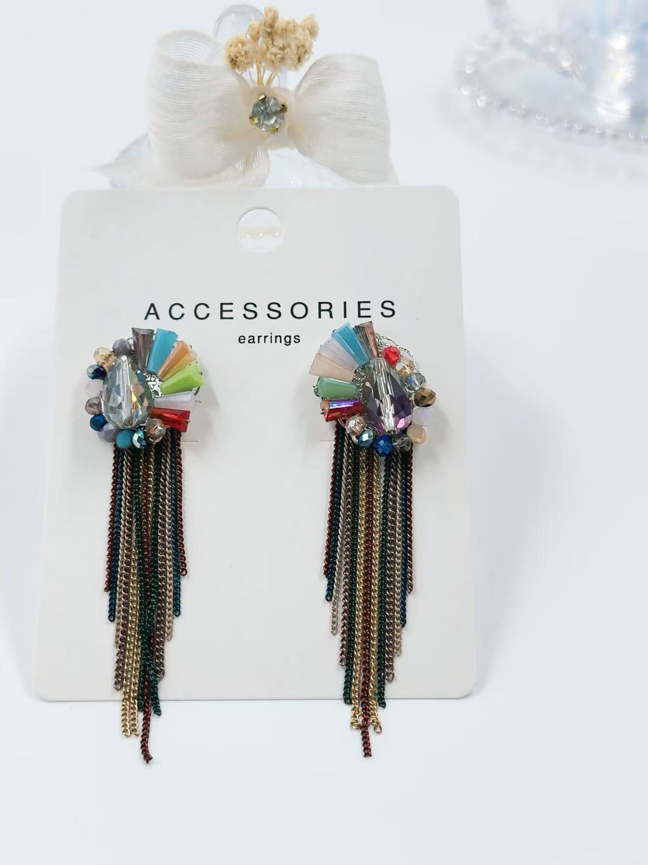 Boho Prism Cluster Earrings with Mixed Metal Fringe