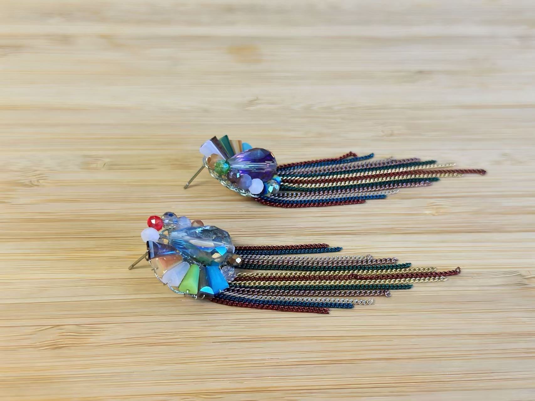 Boho Prism Cluster Earrings with Mixed Metal Fringe