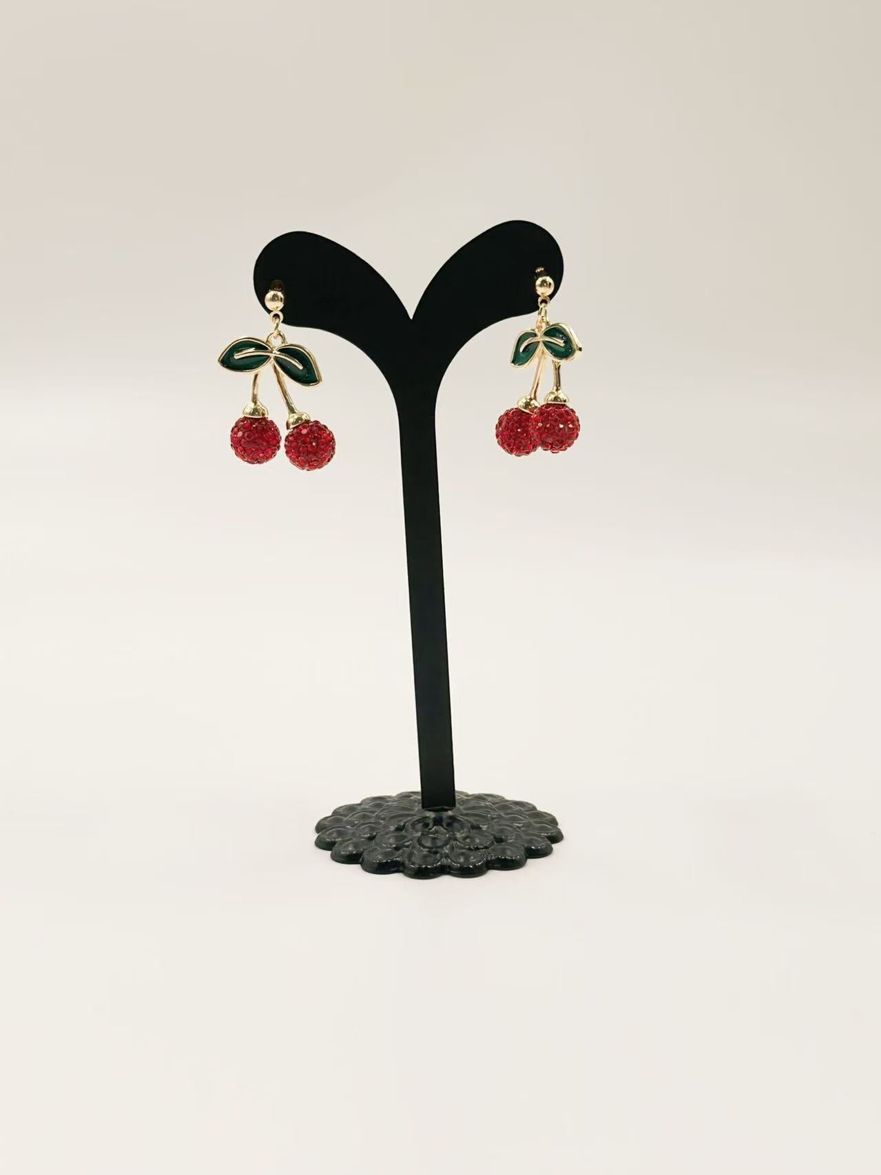 Crystal Cherry Charm Earrings