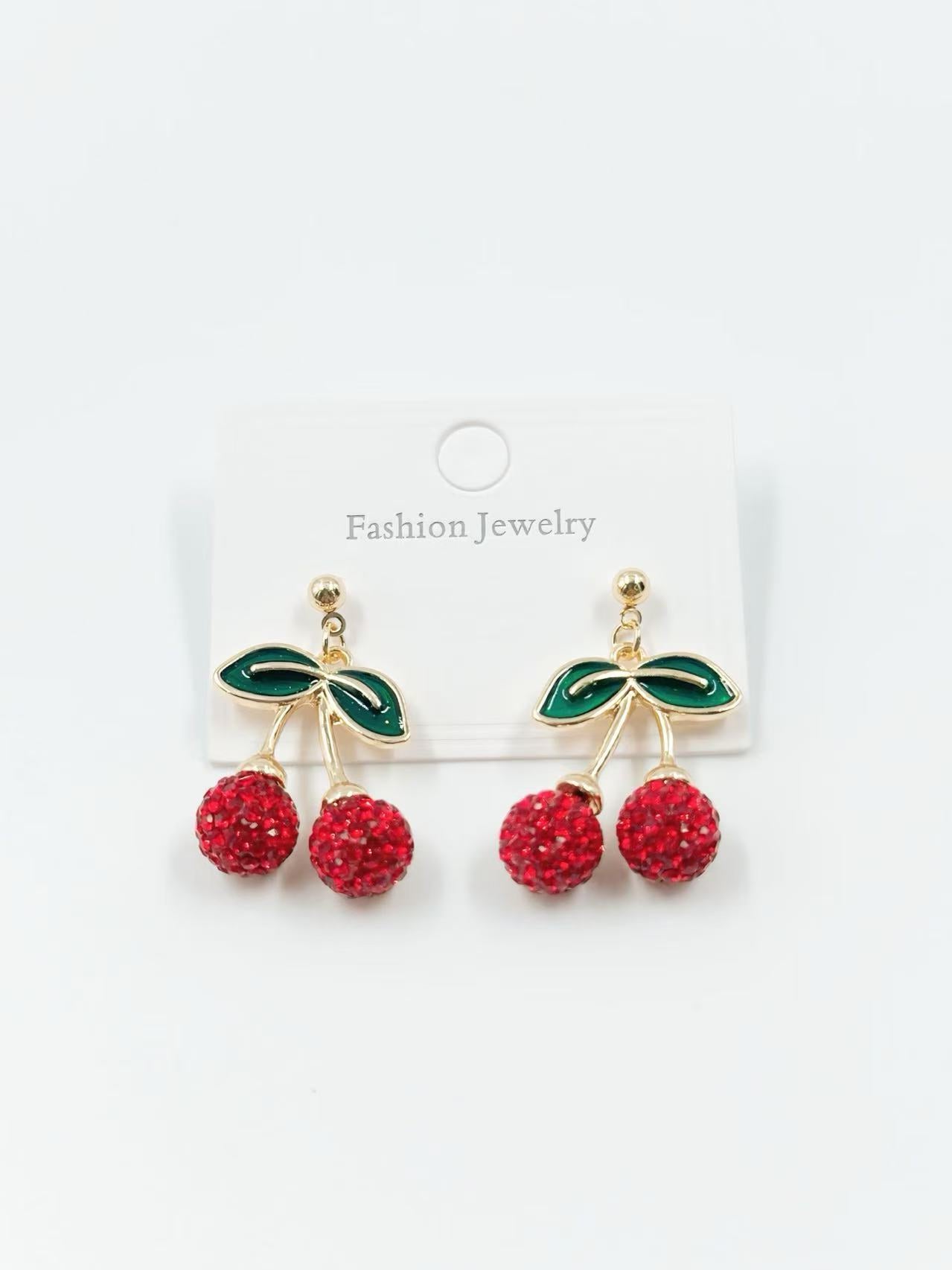 Crystal Cherry Charm Earrings