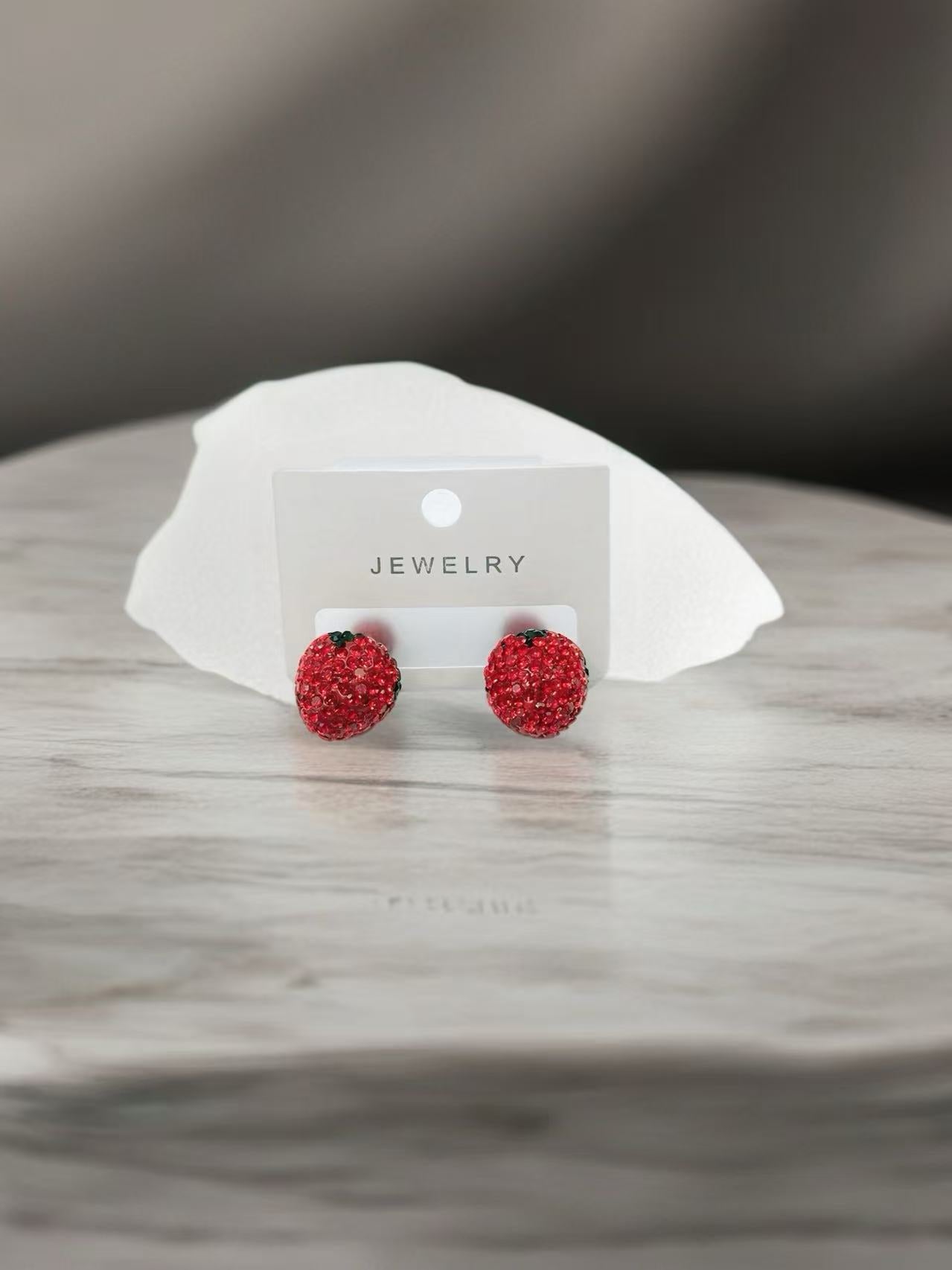 Sparkling Strawberry Stud Earrings