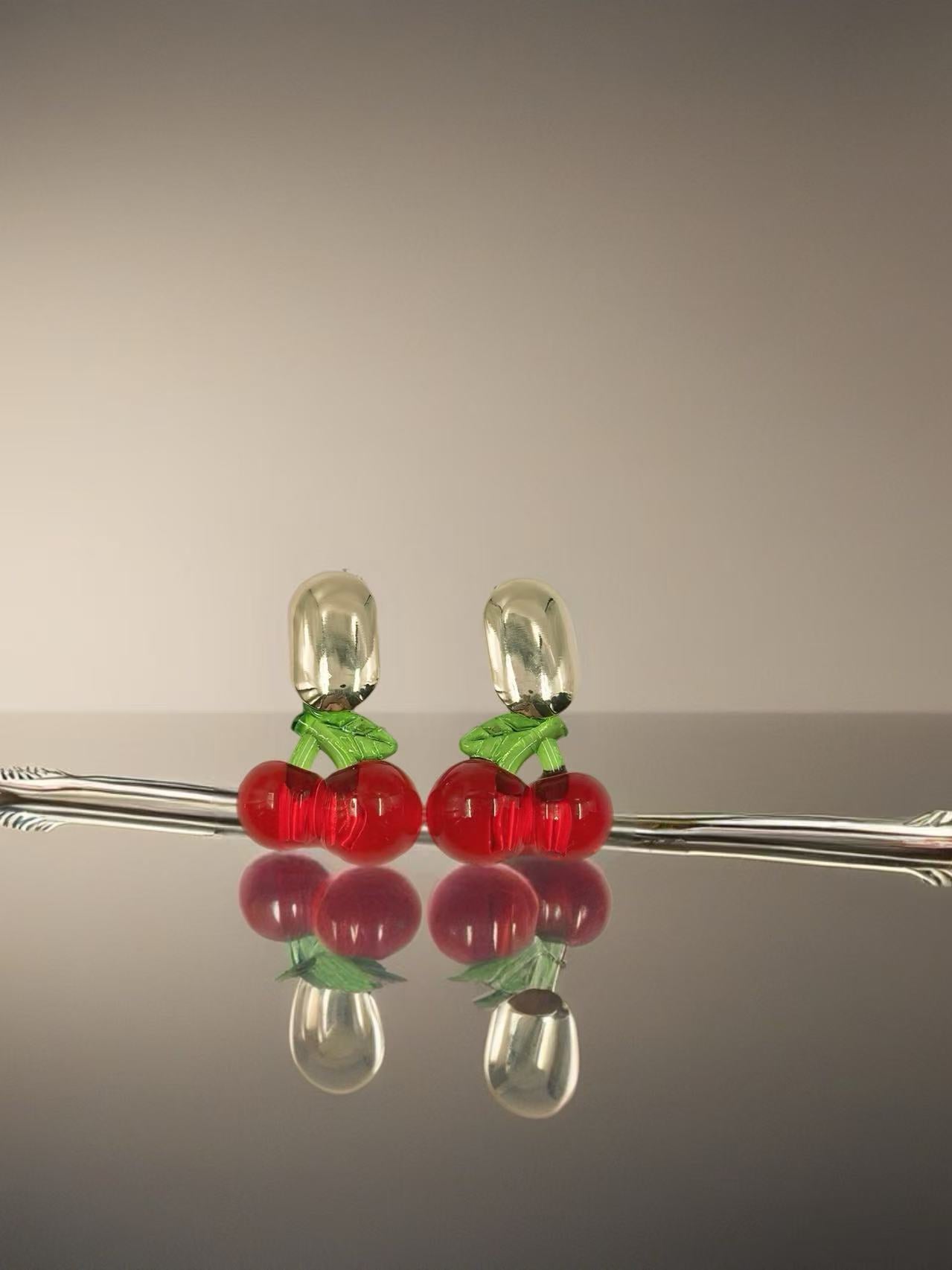 Glossy Cherry Stud Earrings