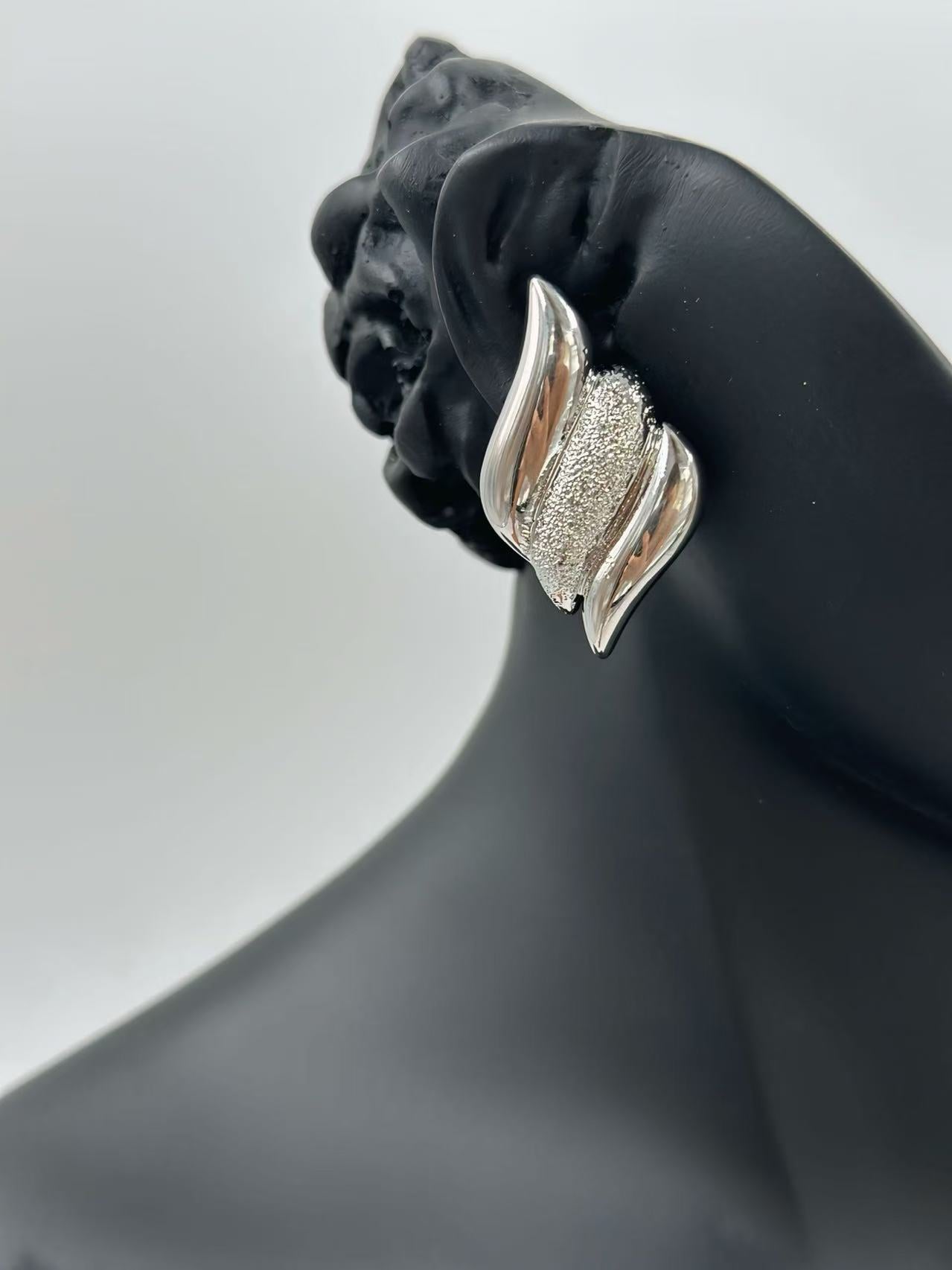 Sculpted Silver-Tone Wave Stud Earrings