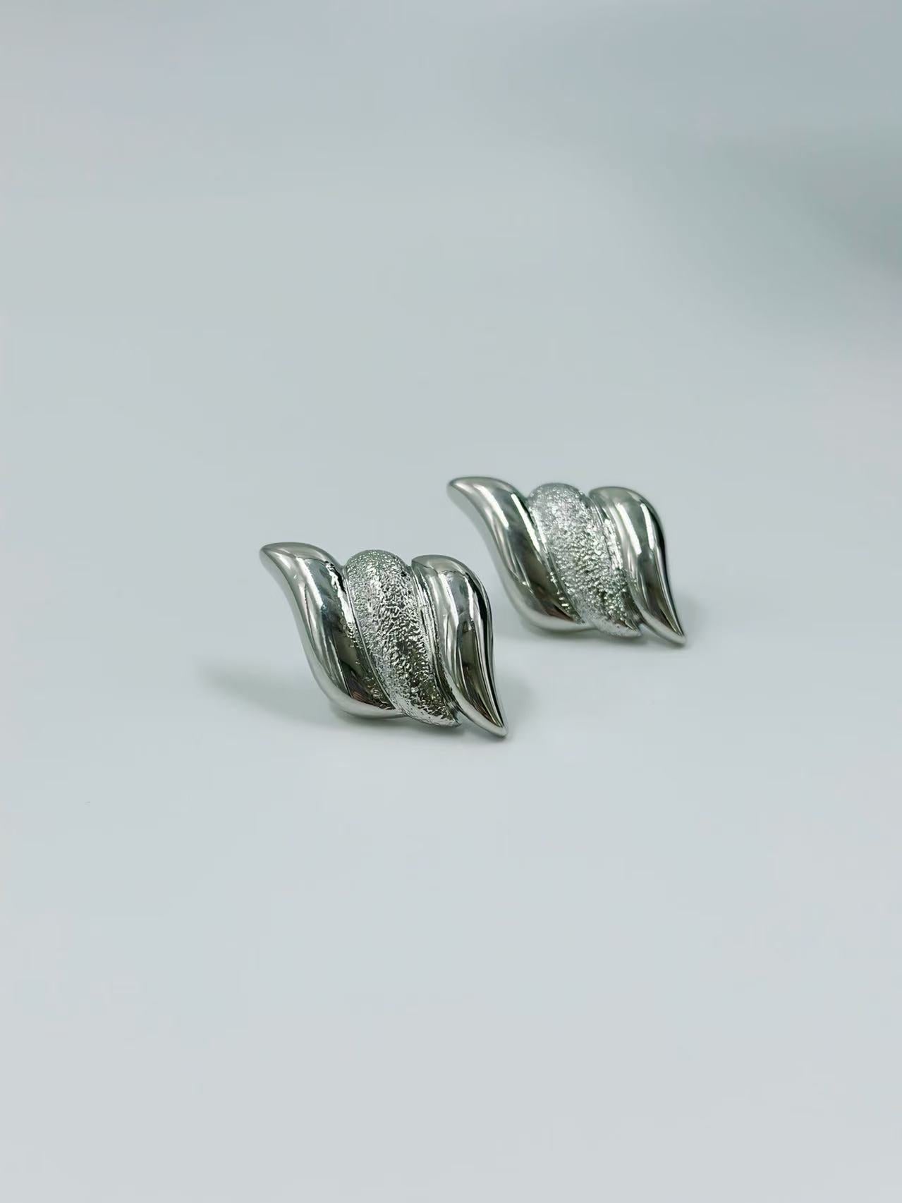 Sculpted Silver-Tone Wave Stud Earrings