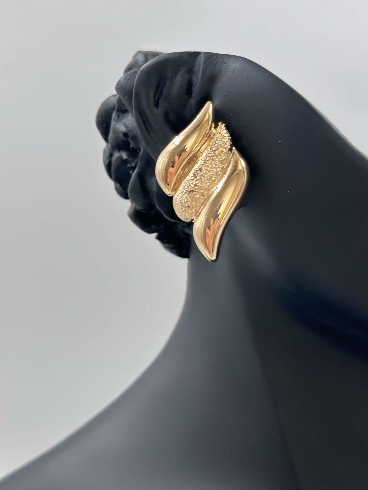 Sculpted Gold-Tone Wave Stud Earrings