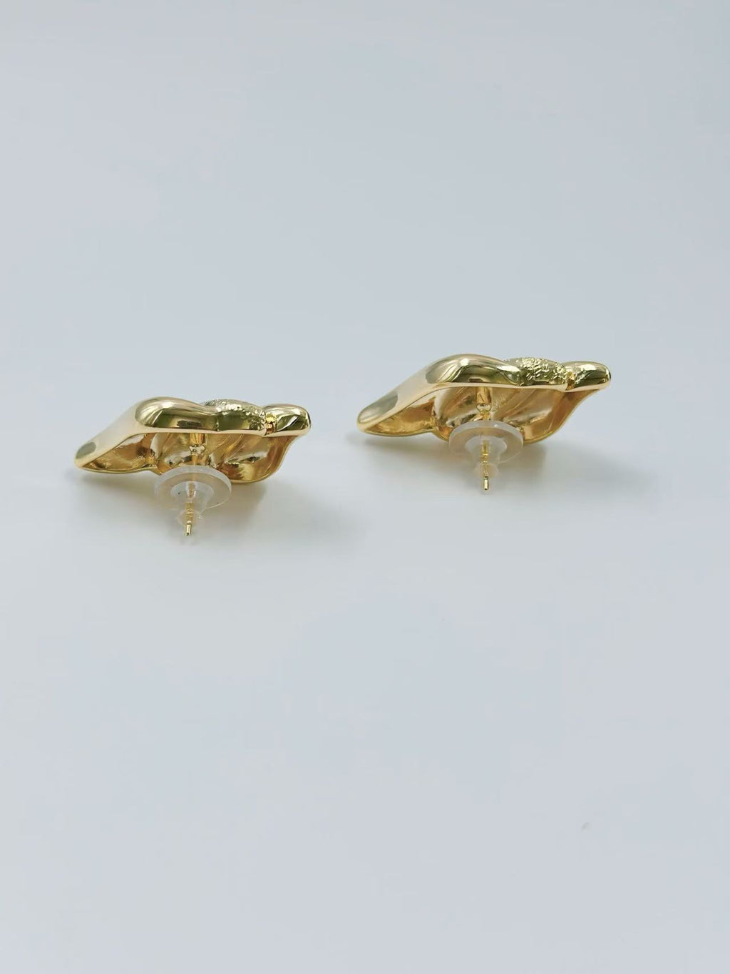 Sculpted Gold-Tone Wave Stud Earrings