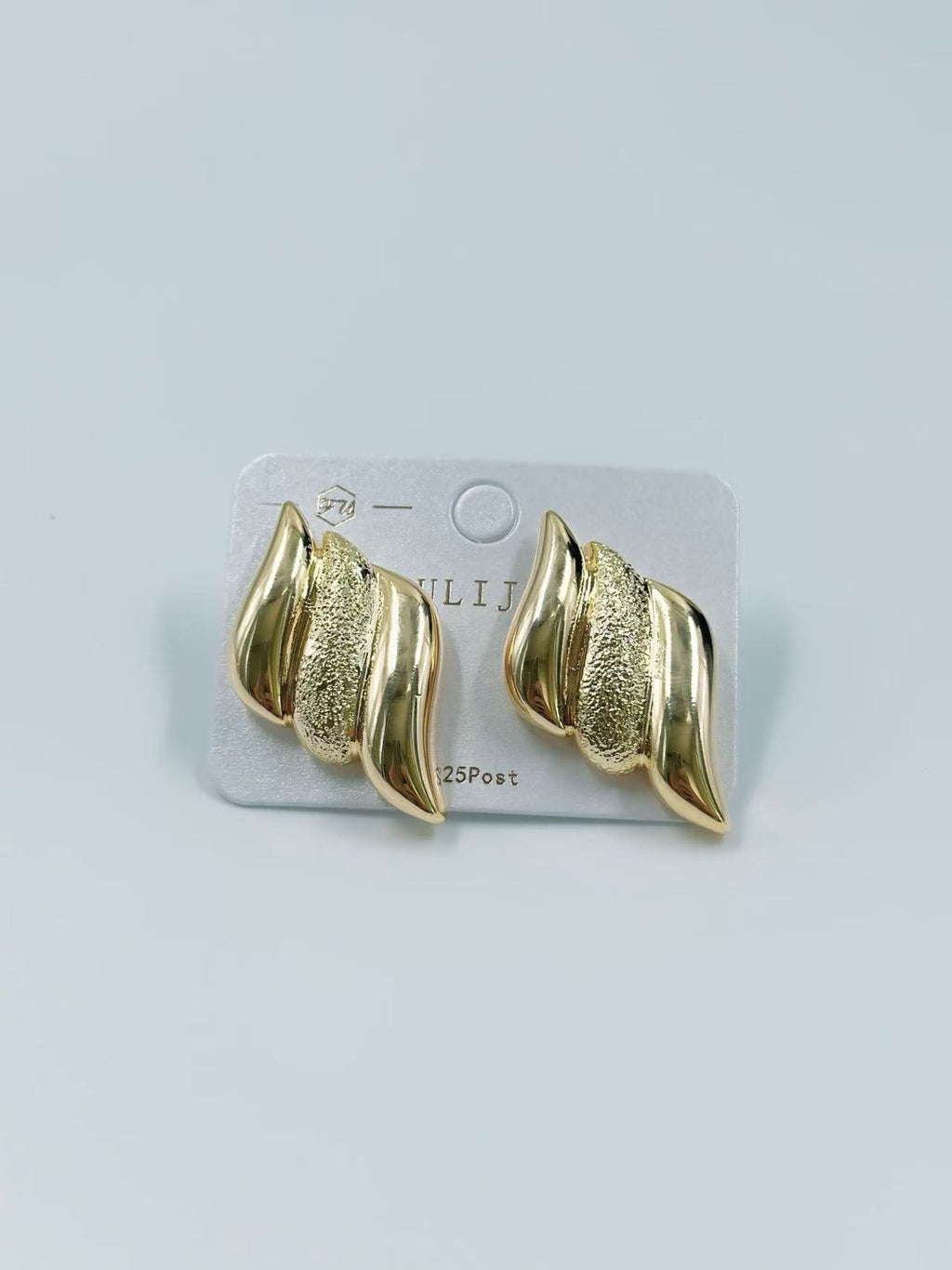 Sculpted Gold-Tone Wave Stud Earrings