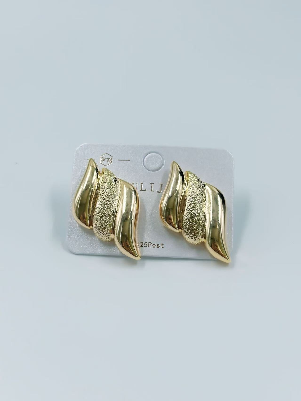 Sculpted Gold-Tone Wave Stud Earrings