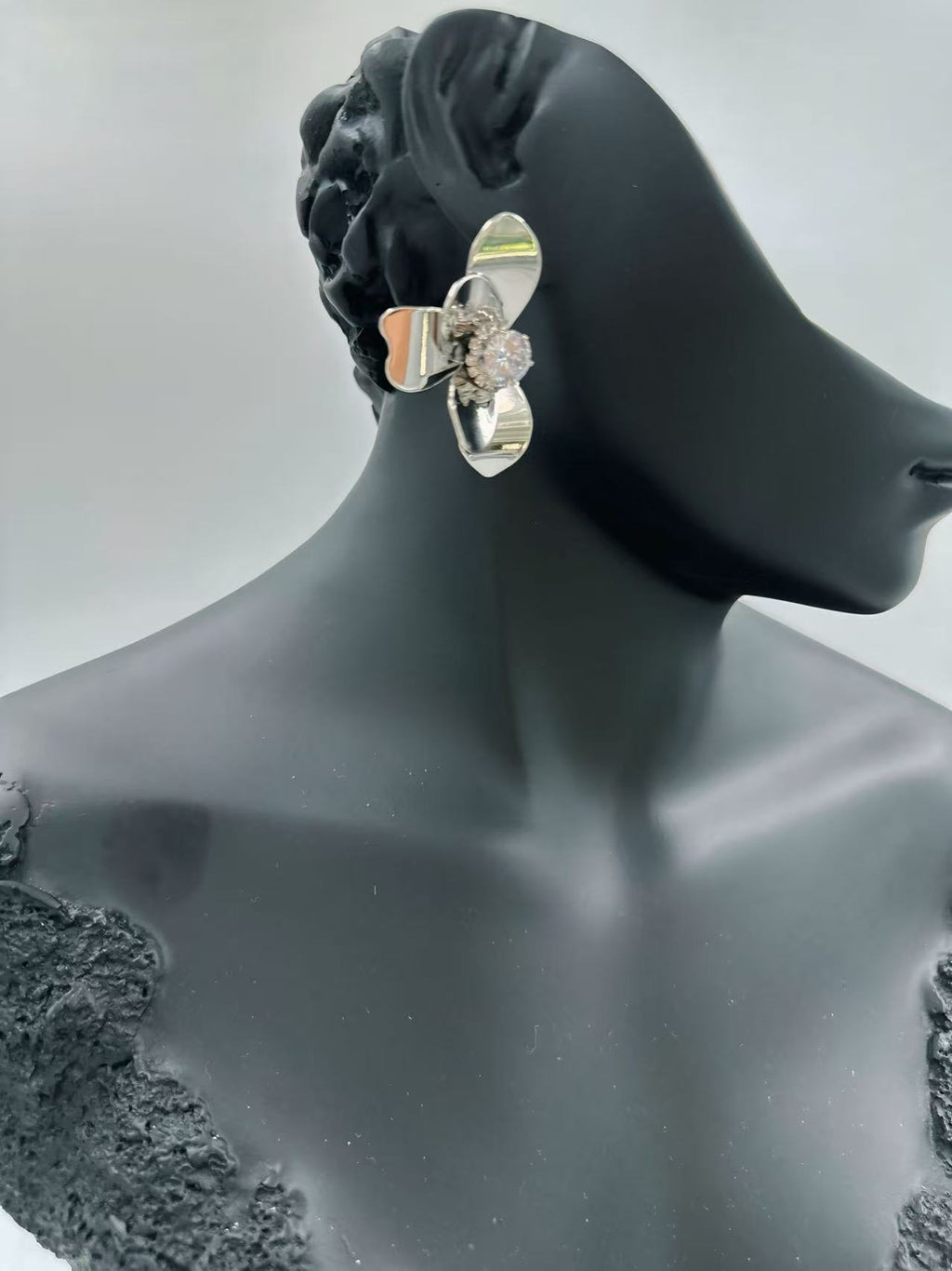 Silver Orchid Crystal Stud Earrings