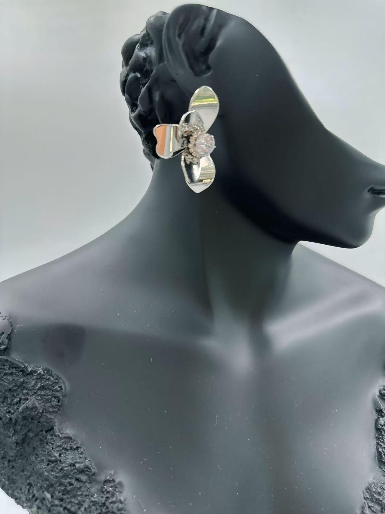 Silver Orchid Crystal Stud Earrings