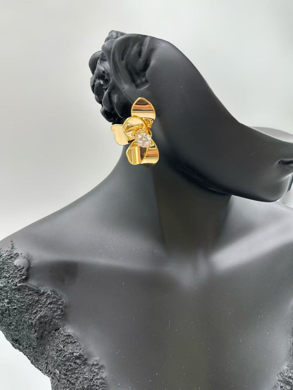 Golden Orchid Crystal Stud Earrings
