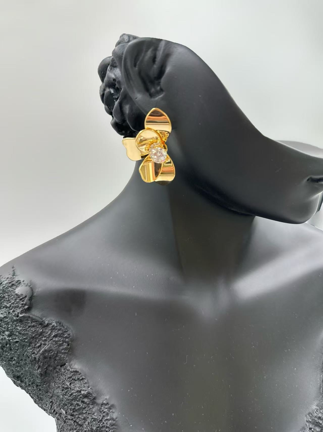 Golden Orchid Crystal Stud Earrings