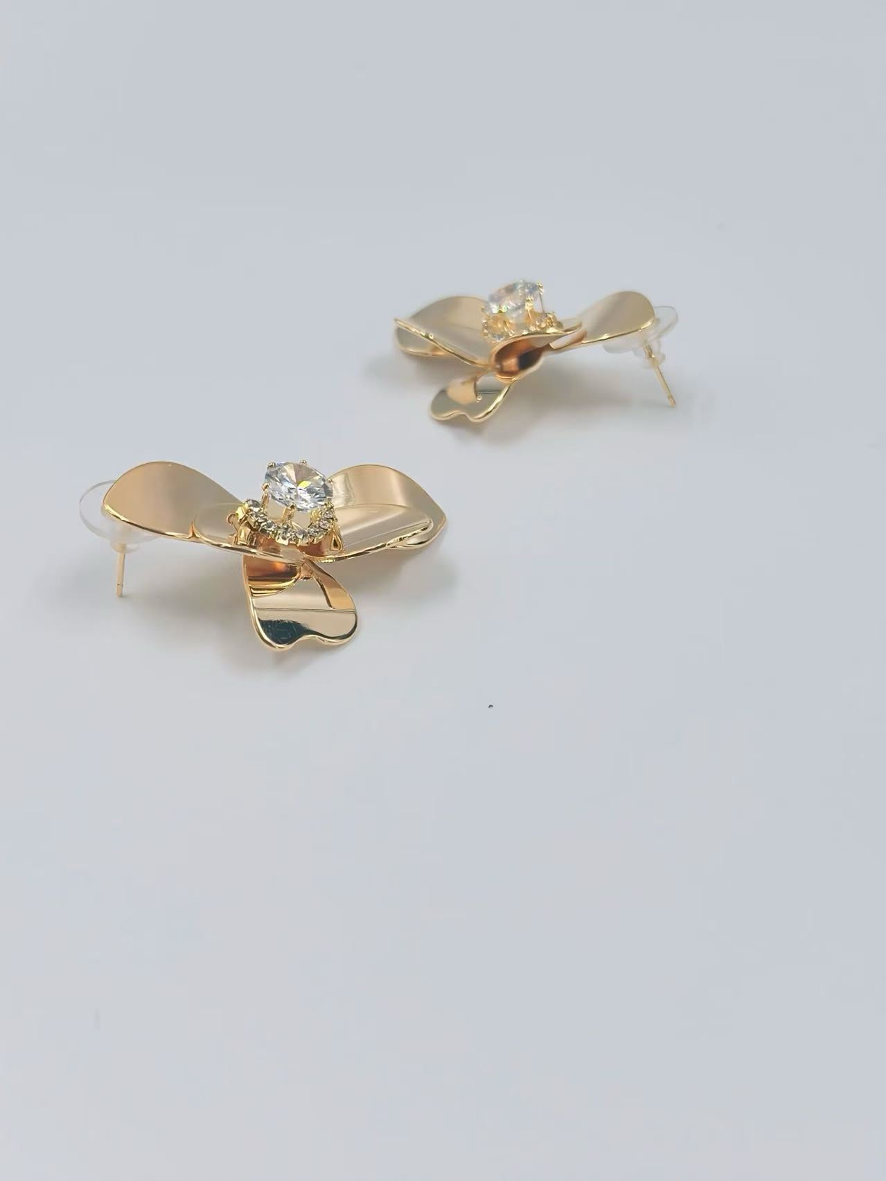 Golden Orchid Crystal Stud Earrings