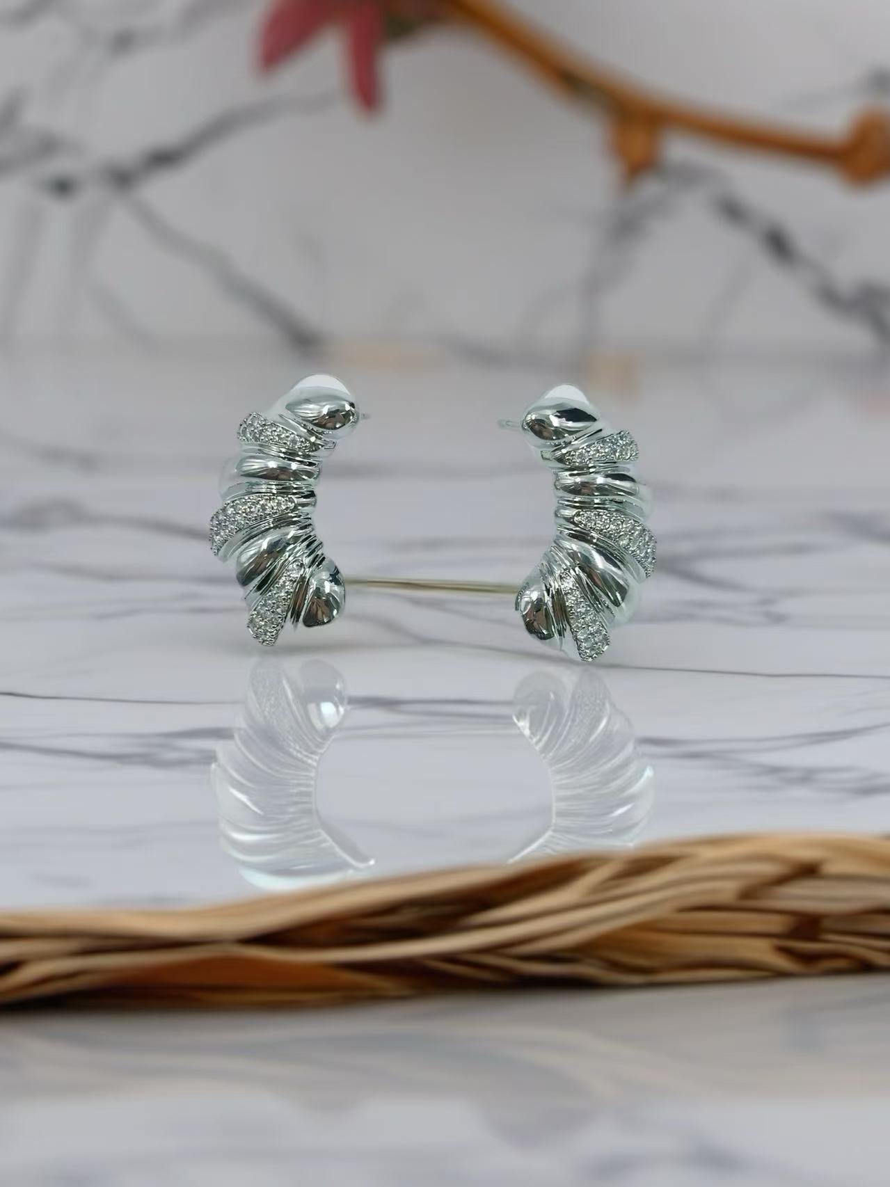 Furled Twist Sterling Silver-Tone Earrings