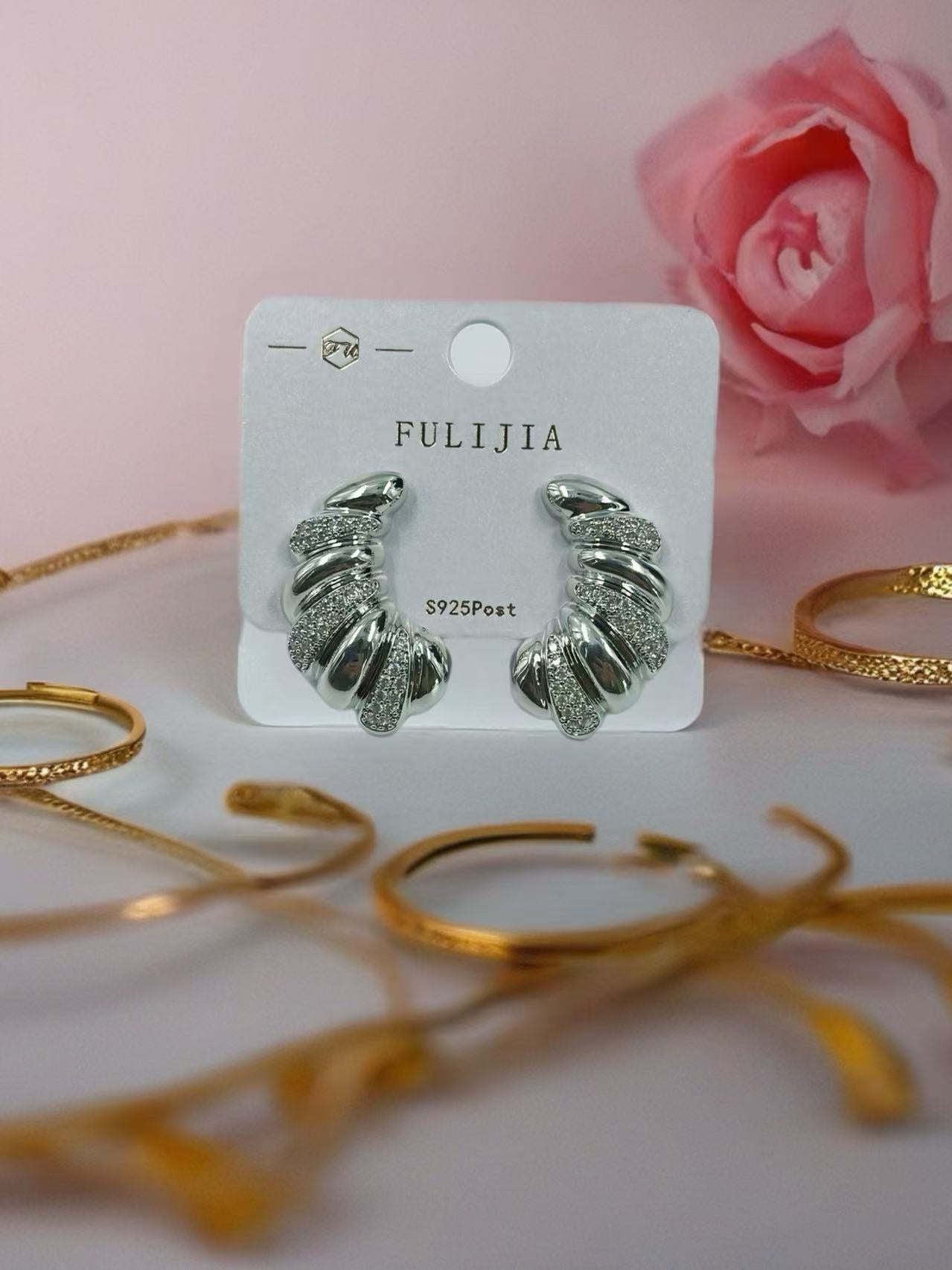 Furled Twist Sterling Silver-Tone Earrings