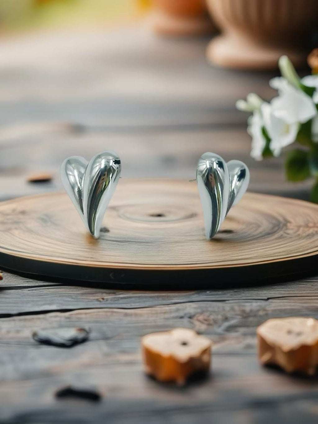 Silver-Tone Asymmetrical Heart Stud Earrings