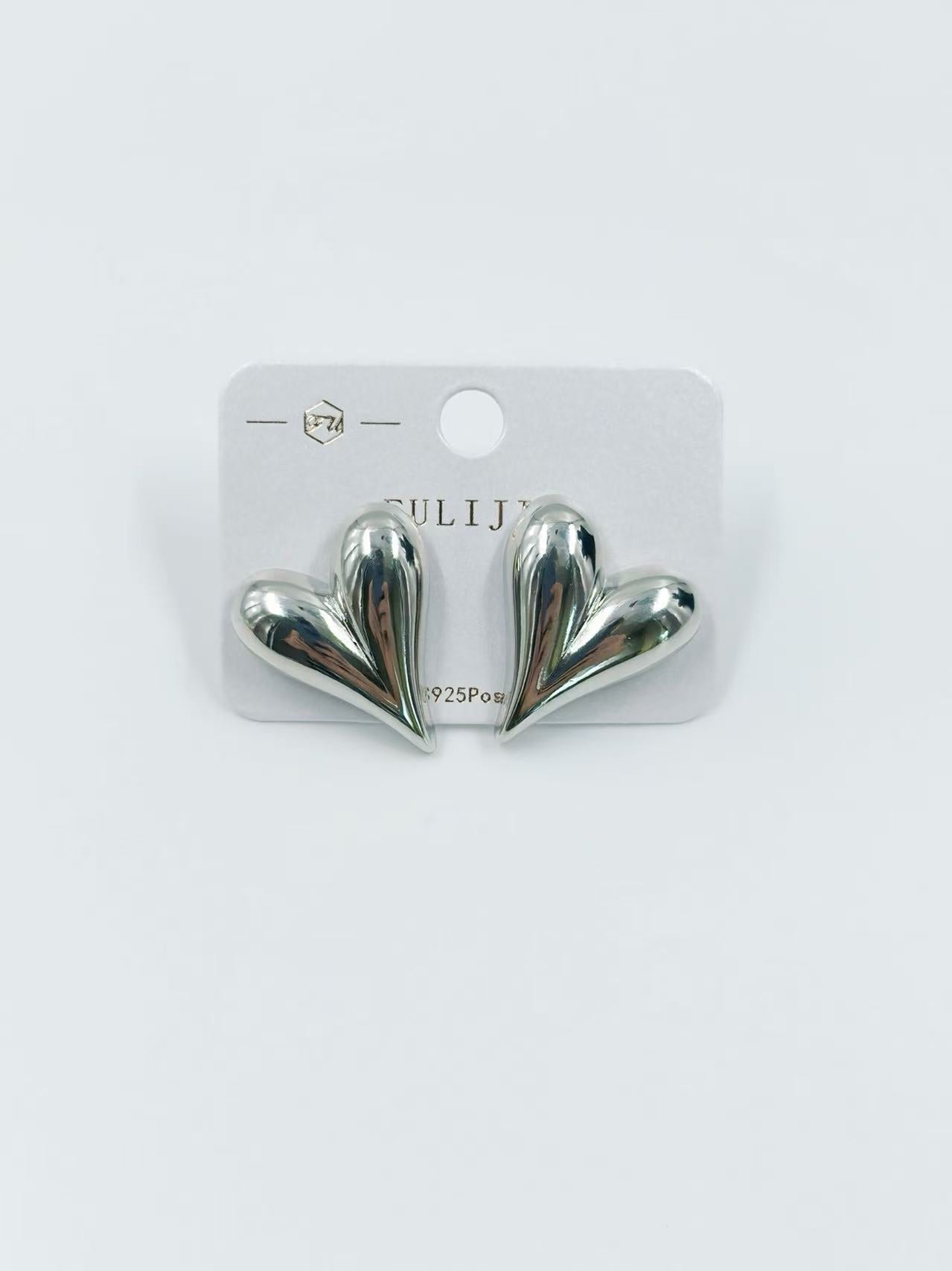 Silver-Tone Asymmetrical Heart Stud Earrings