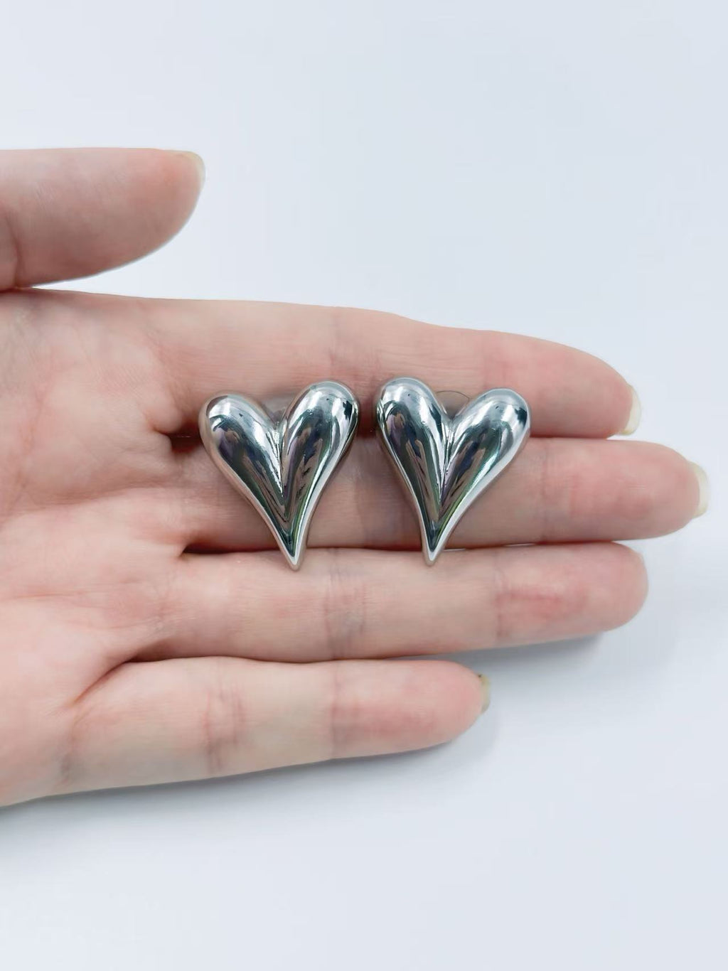 Silver-Tone Asymmetrical Heart Stud Earrings