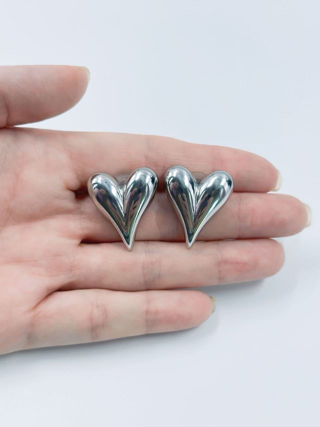 Silver-Tone Asymmetrical Heart Stud Earrings