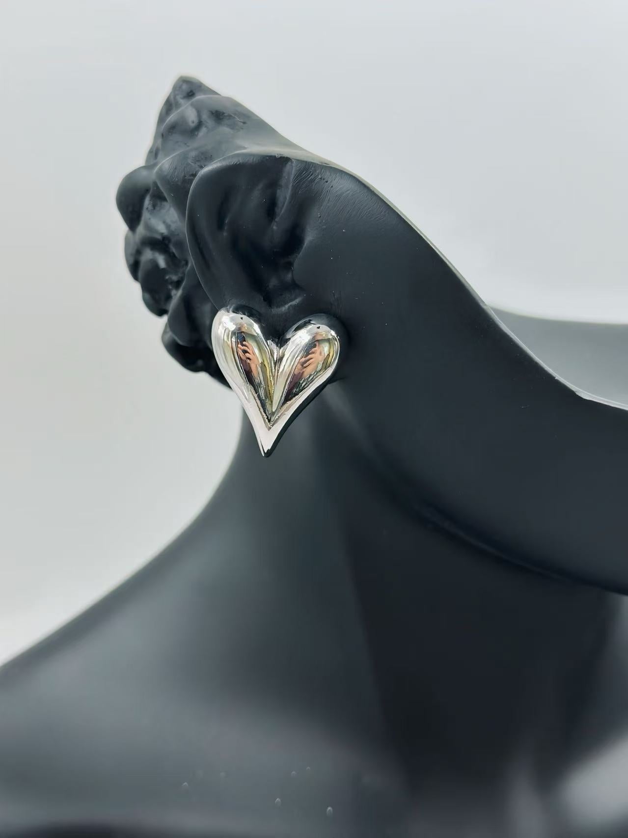 Silver-Tone Asymmetrical Heart Stud Earrings