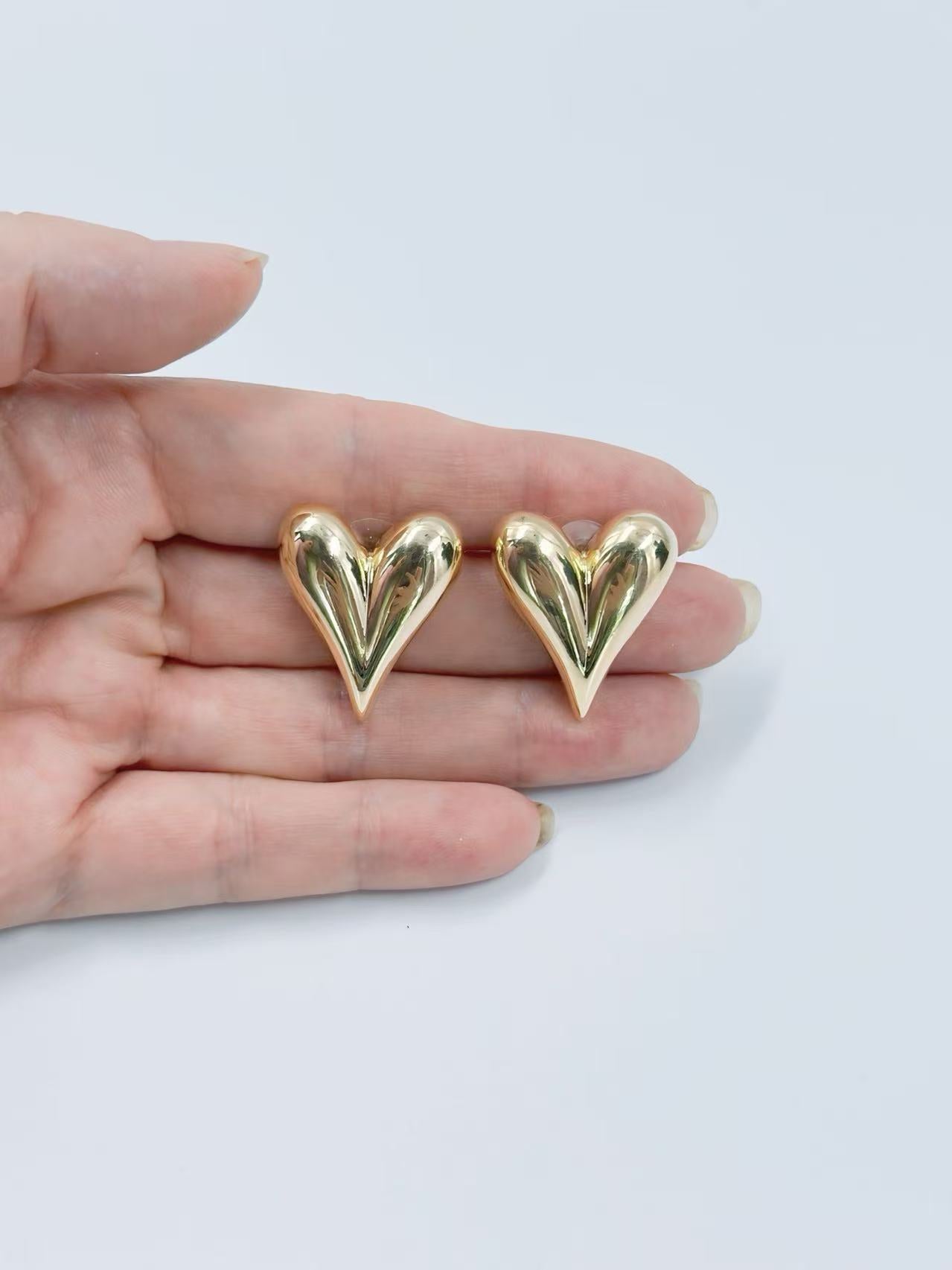 Golden-Tone Asymmetrical Heart Stud Earrings