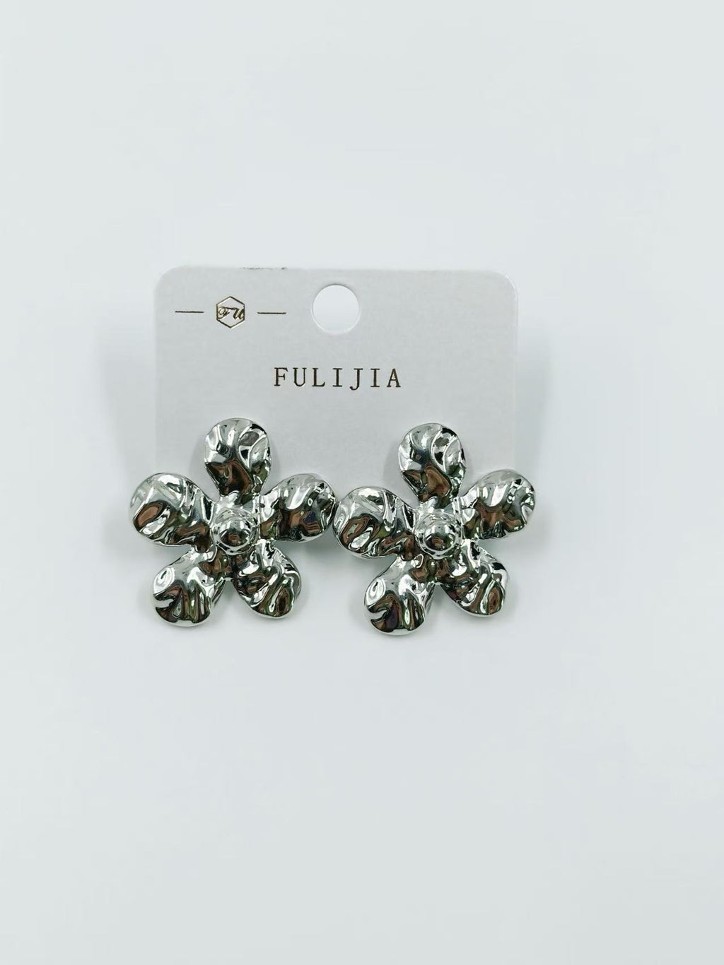 Silver-Tone Textured Floral Drop Earrings