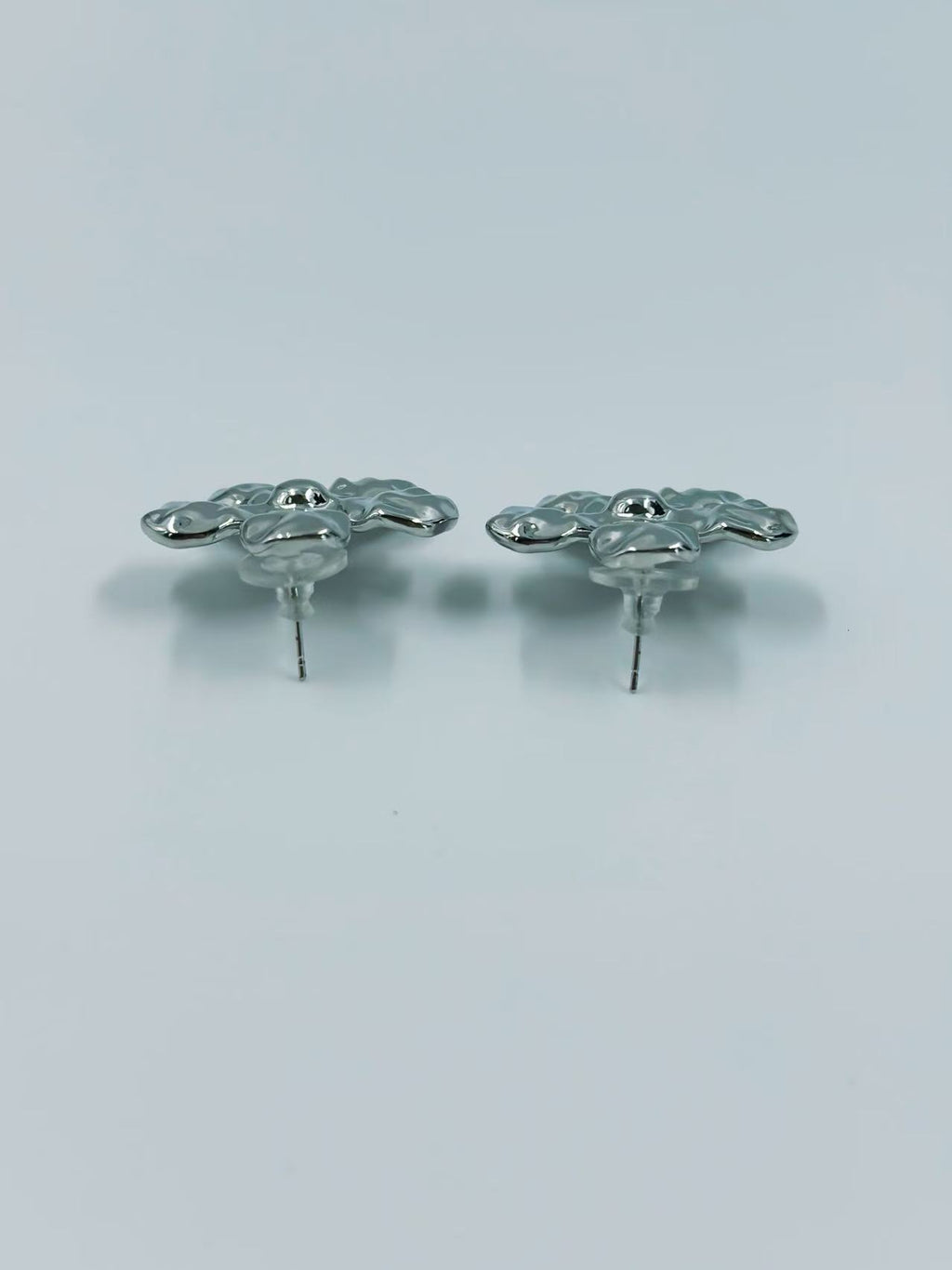 Silver-Tone Textured Floral Drop Earrings