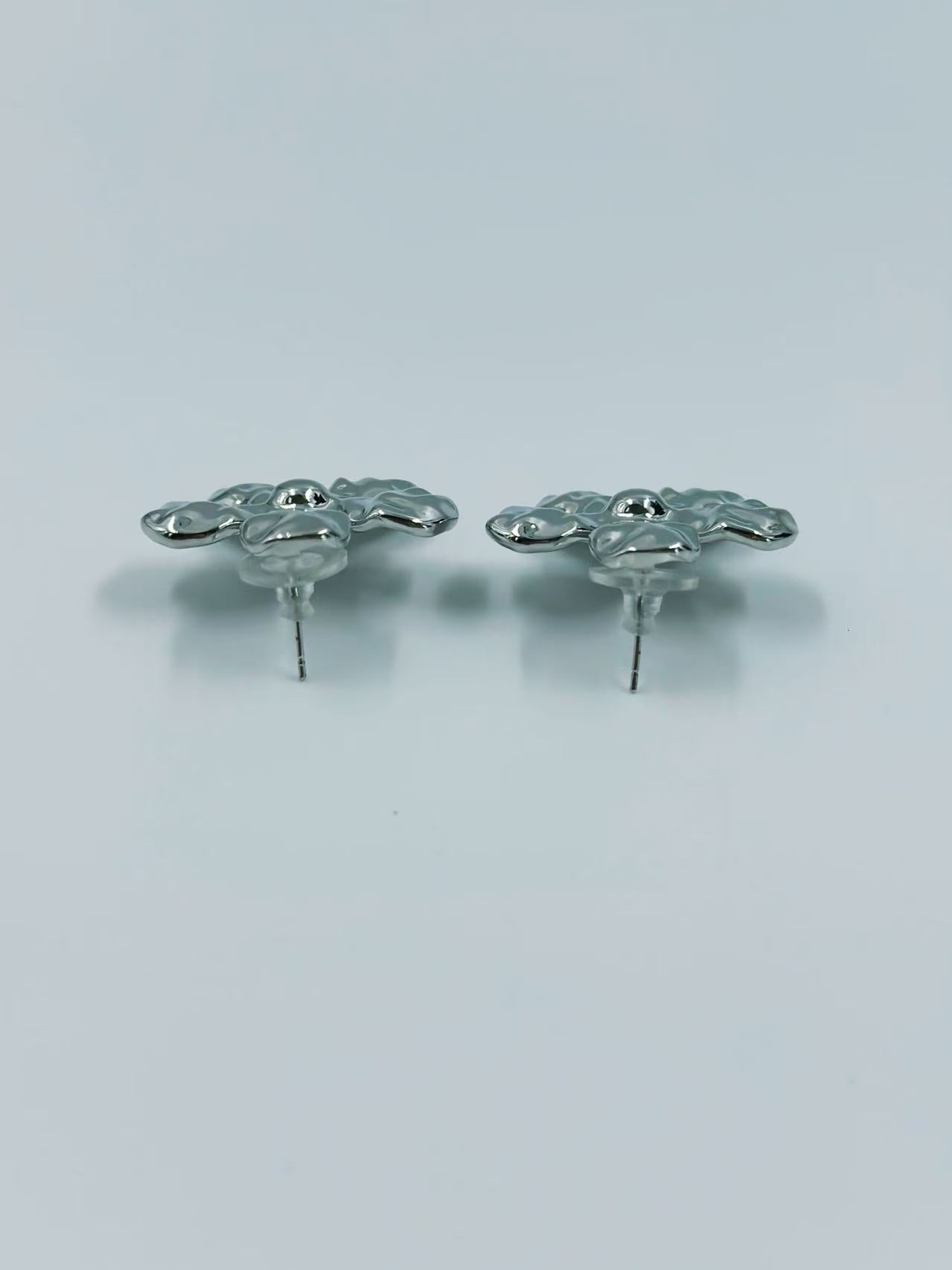 Silver-Tone Textured Floral Drop Earrings