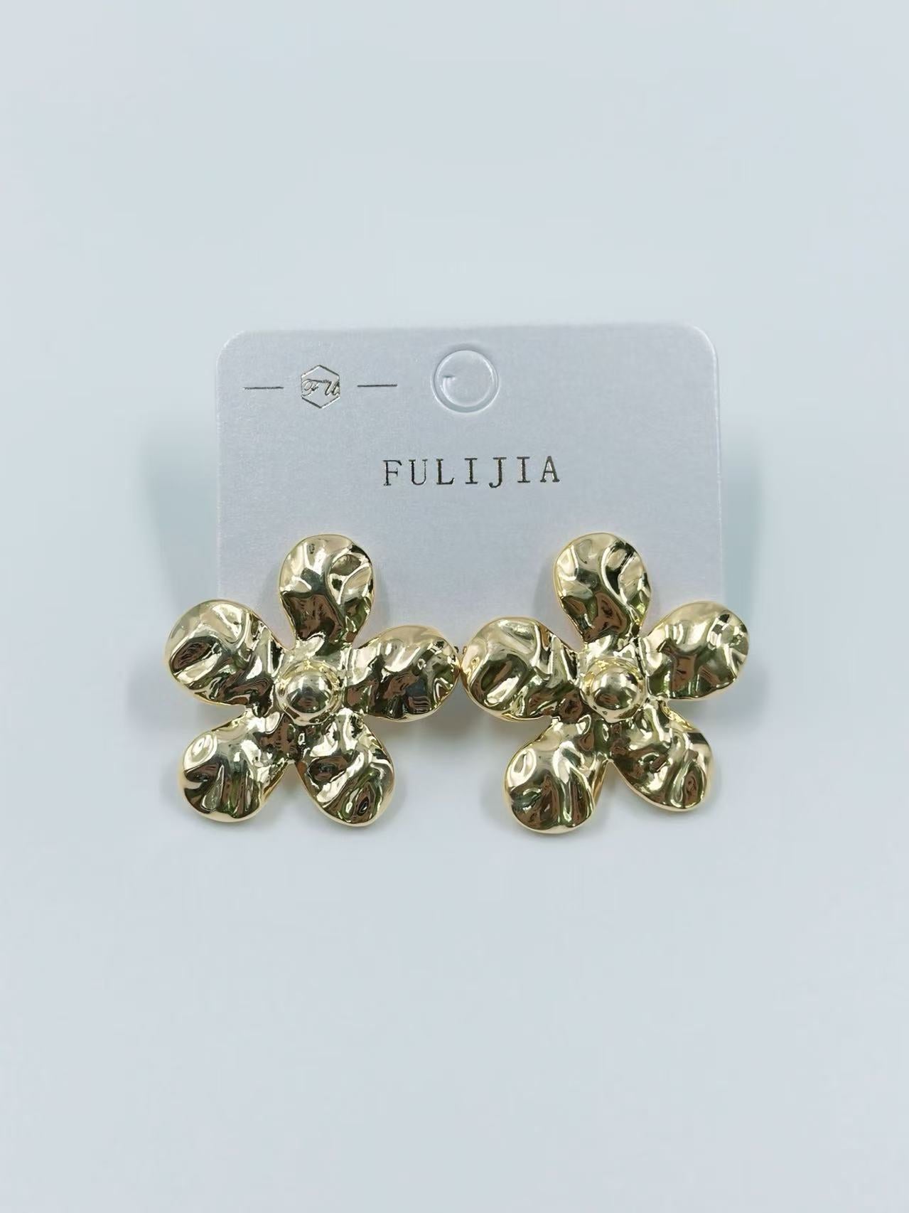 Gold-Tone Textured Floral Drop Earrings