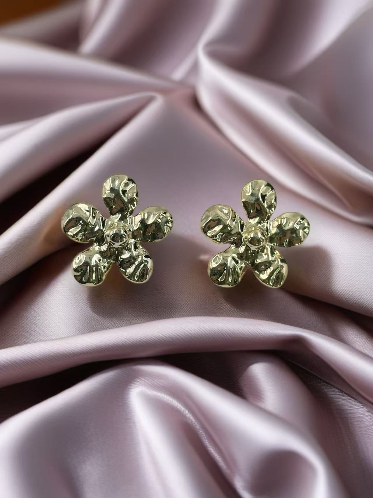 Gold-Tone Textured Floral Drop Earrings