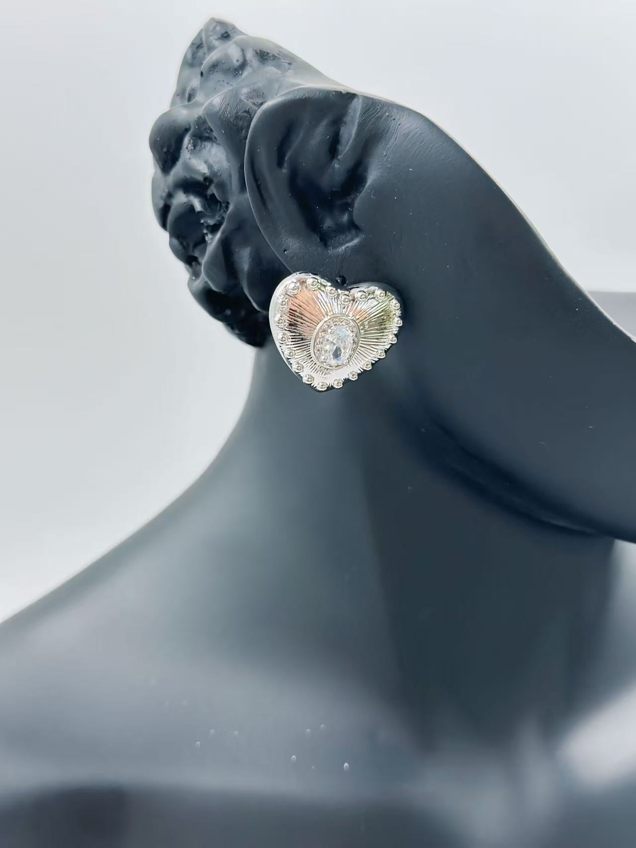 Silver Radiant Heart Stud Earrings