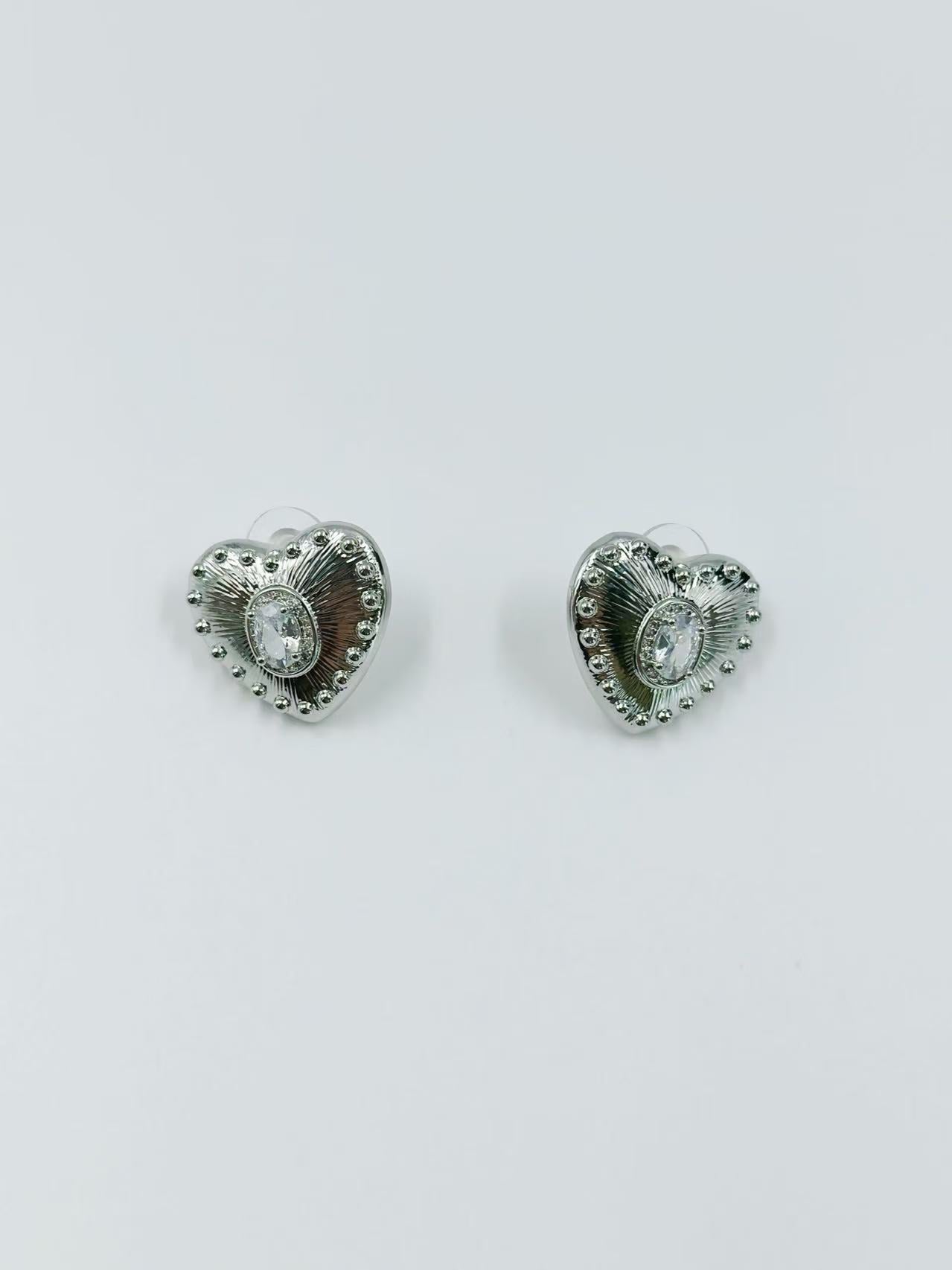 Silver Radiant Heart Stud Earrings