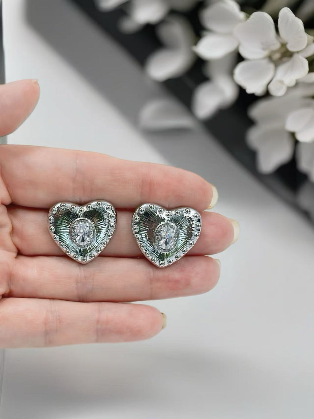 Silver Radiant Heart Stud Earrings