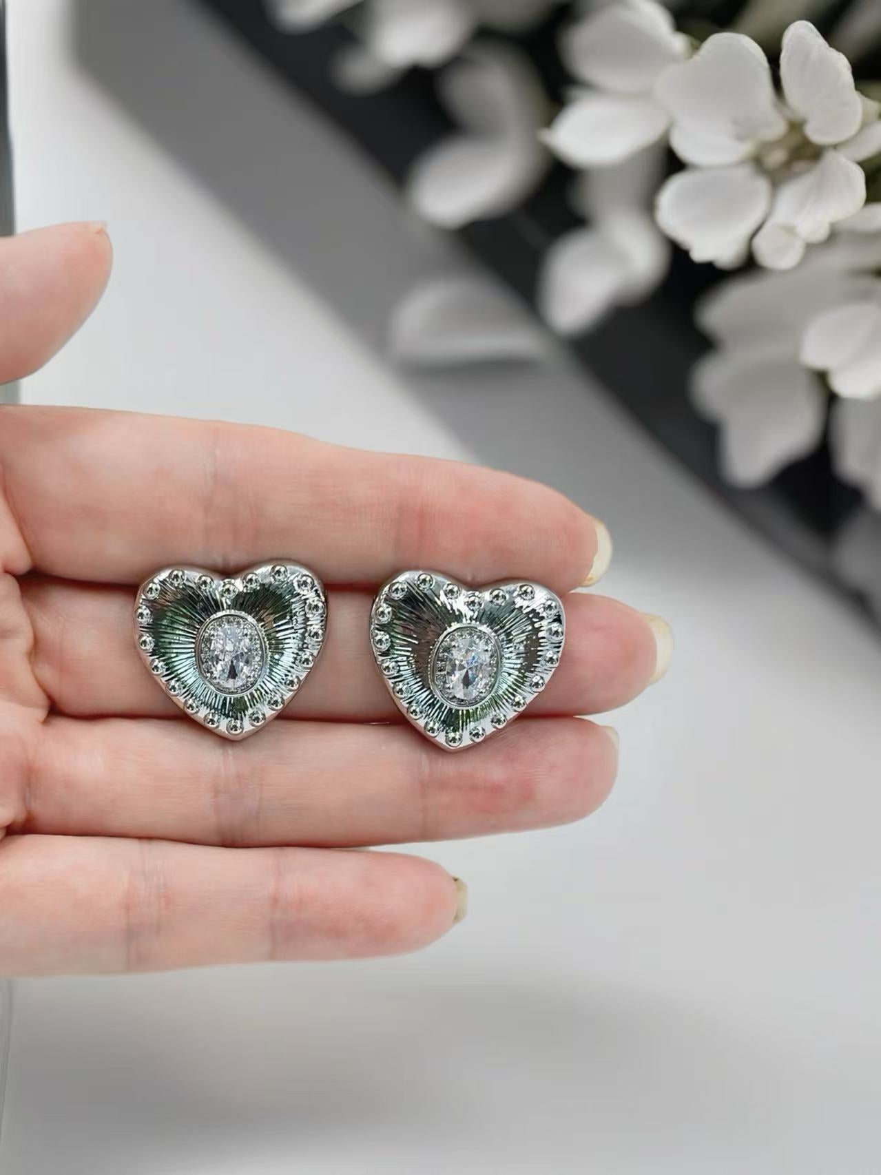 Silver Radiant Heart Stud Earrings
