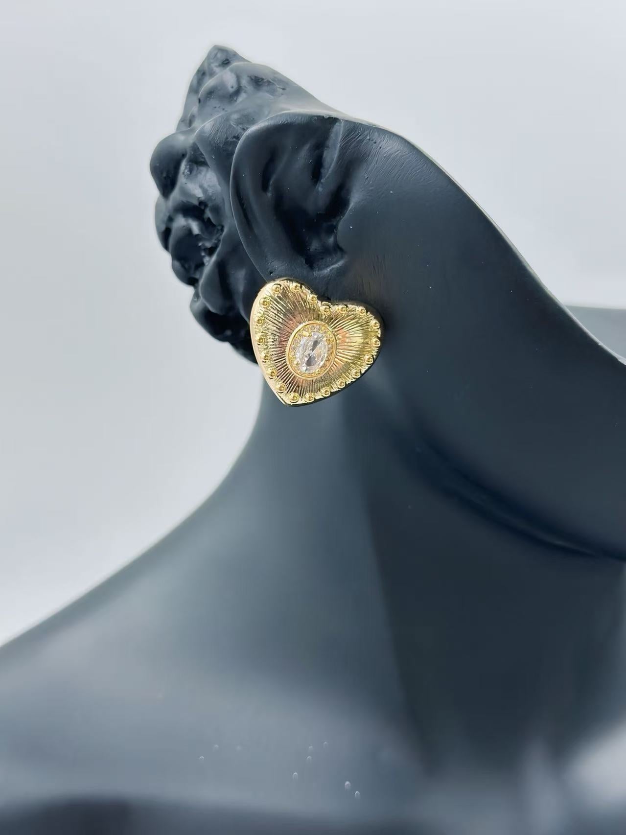 Gold Radiant Heart Crystal Stud Earrings